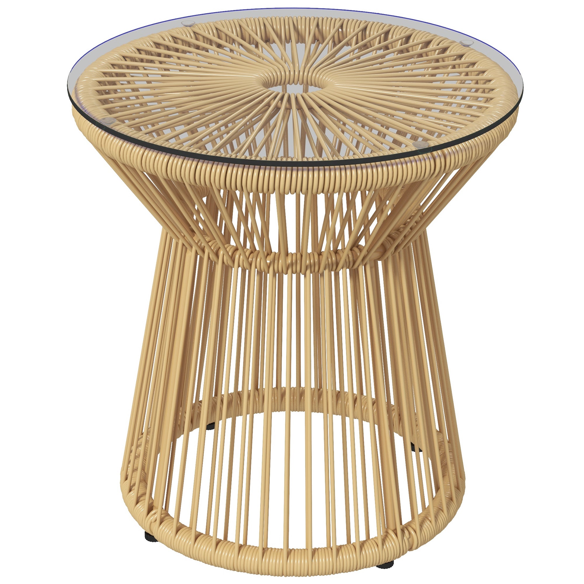 Synthetic Rattan Side Table Round Coffee Table with Tempered Glass Top and Metal Frame 30 kg Load Capacity for Patio Garden Balcony Ø40x42 cm Beige