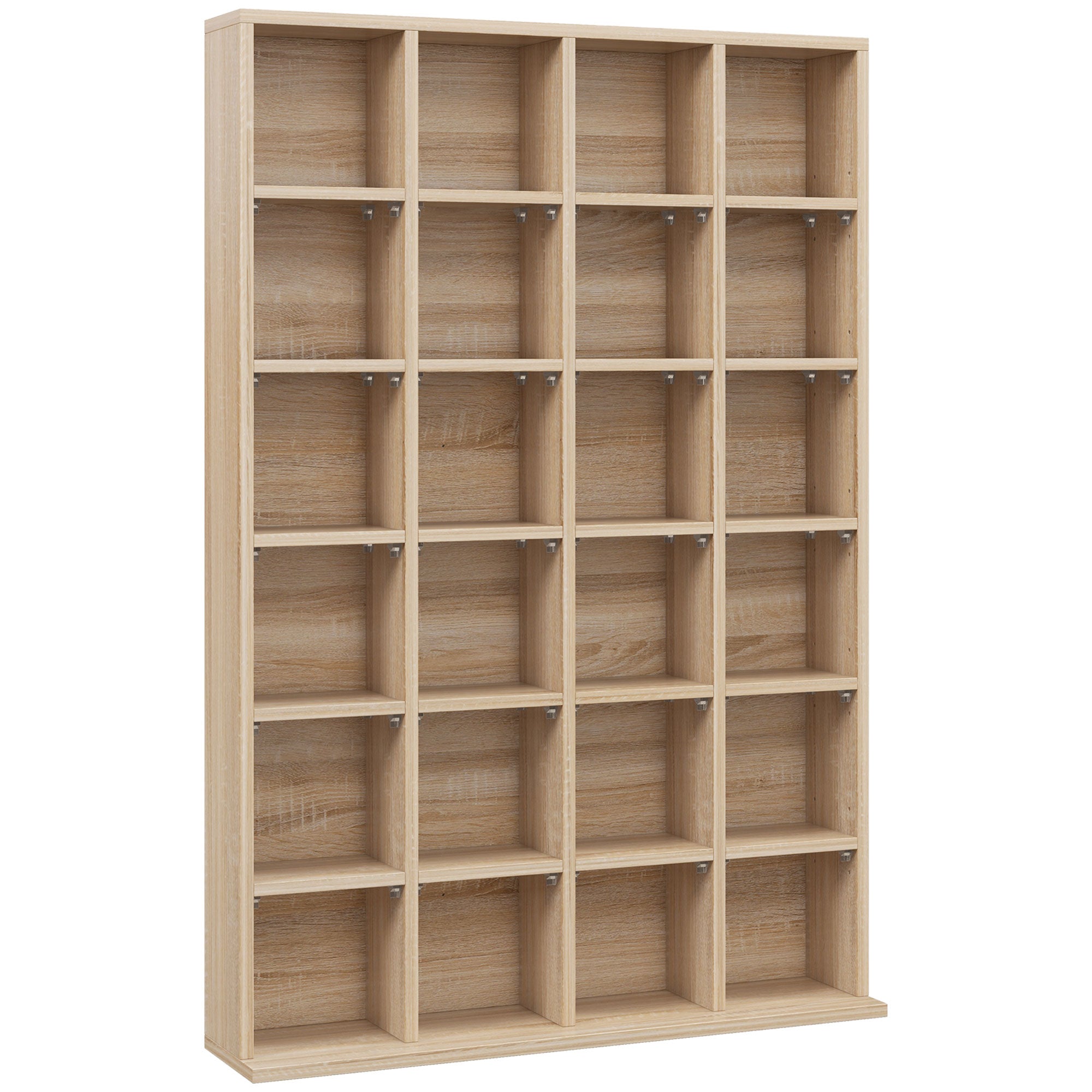 CD and DVD Storage, Multimedia Shelf with 24 Compartments, maximum capacity of 480 CDs/312 DVDs, wooden bookshelf with adjustable shelves, 89 x 20 x 130.5 cm, Natural Wood