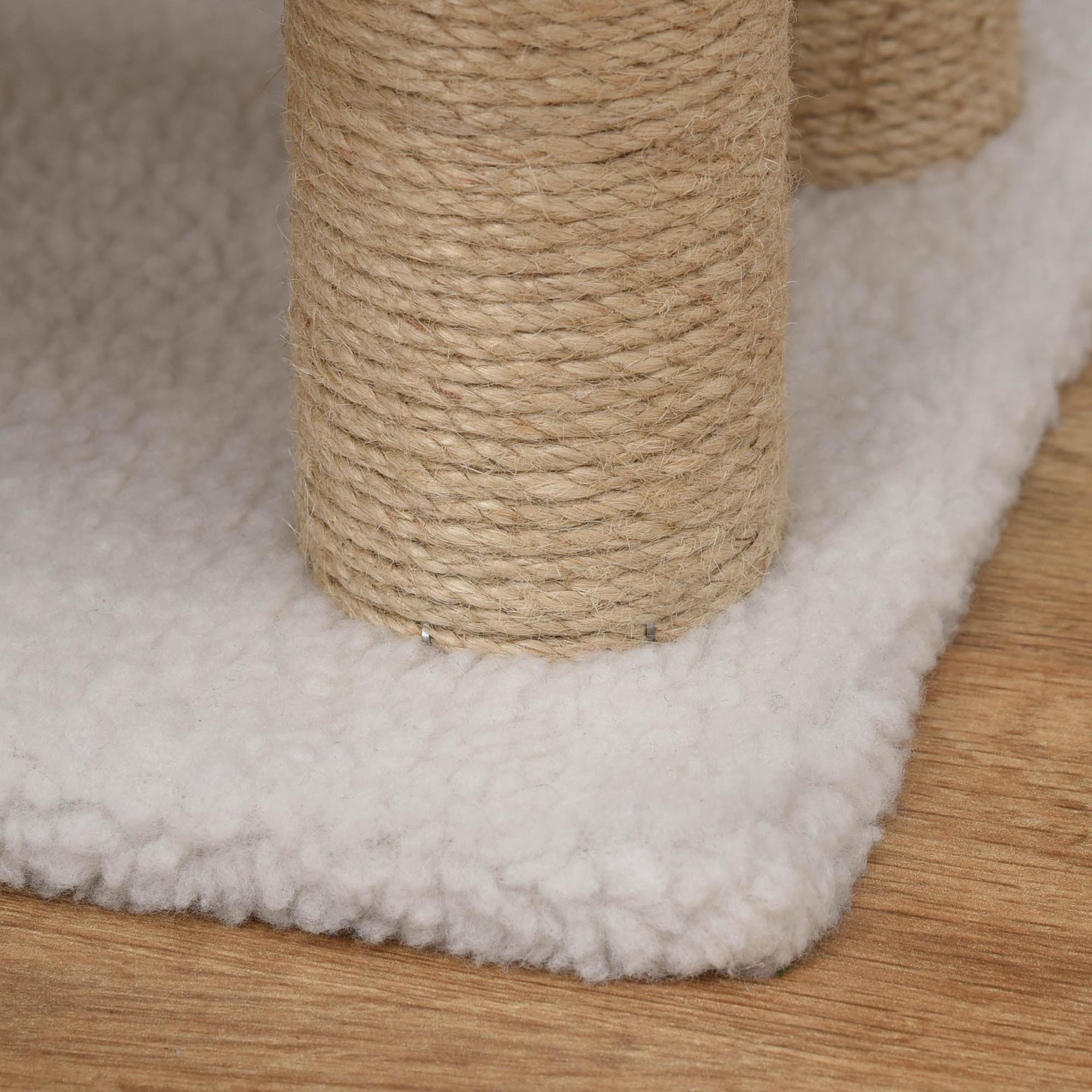 Cat Stairs 4-Step Pet Stairs with Scratching Posts Ball Dog Stairs Pet Steps for Cats up to 5 kg Plush Jute White 60 x 40 x 64 cm