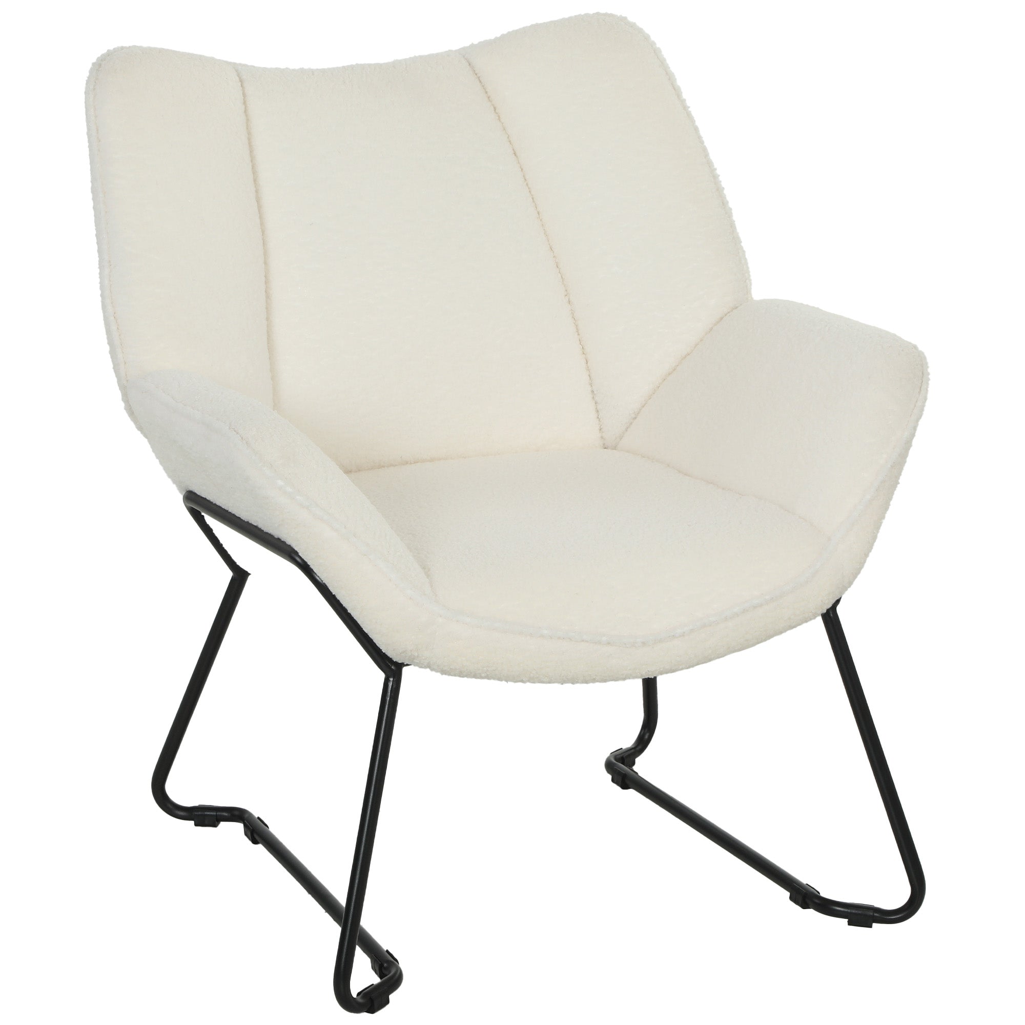 Sherpa-Fleece Lounge Chair — Modern Armchair with Armrests, Wide Back & Steel Legs, White