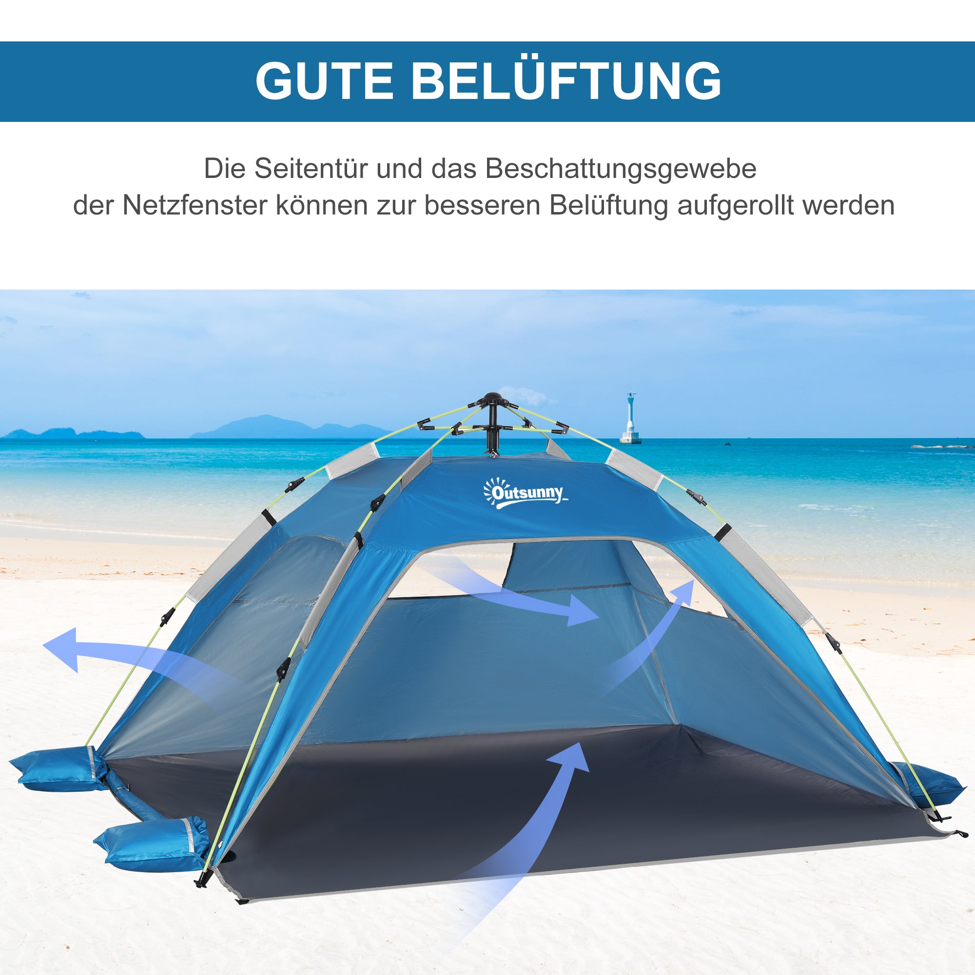 Beach Shelter Pop Up Beach Tent for 1-2 Persons with Sun Protection Beach Shade with Zipper Door, Carry Bag for Family, Picnic, Beach, Sky Blue