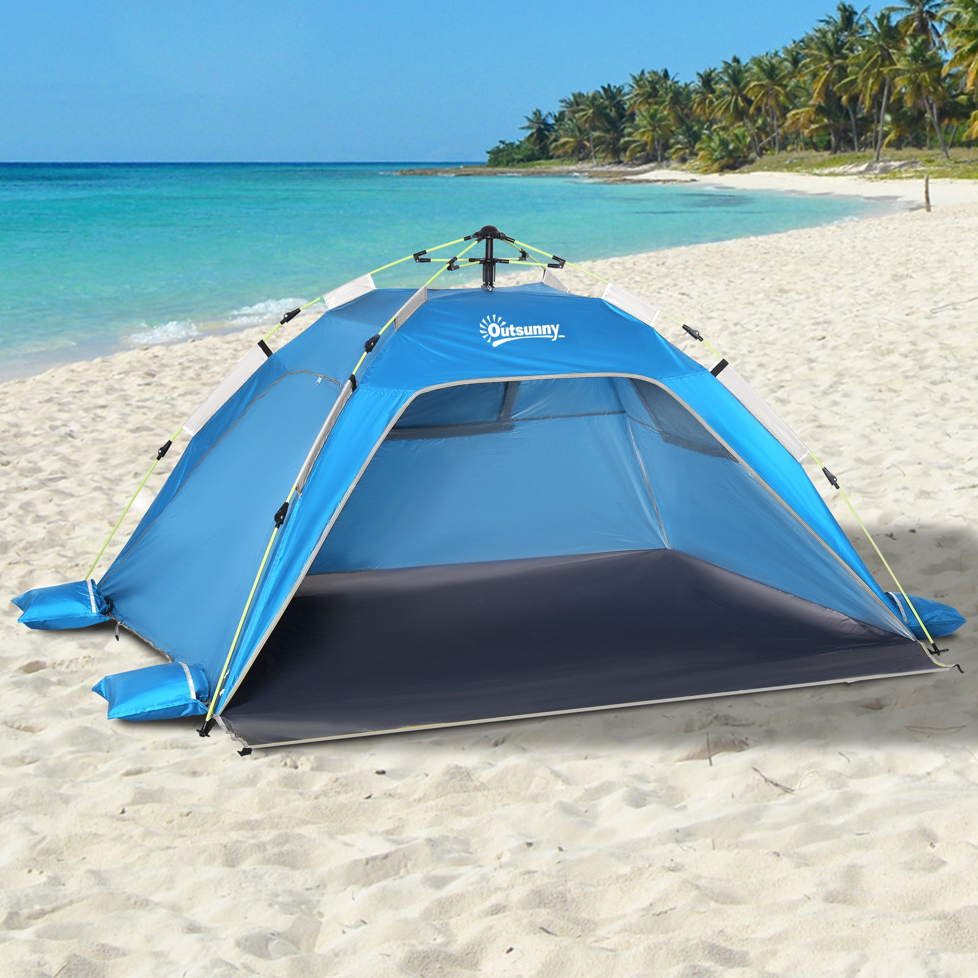 Beach Shelter Pop Up Beach Tent for 1-2 Persons with Sun Protection Beach Shade with Zipper Door, Carry Bag for Family, Picnic, Beach, Sky Blue