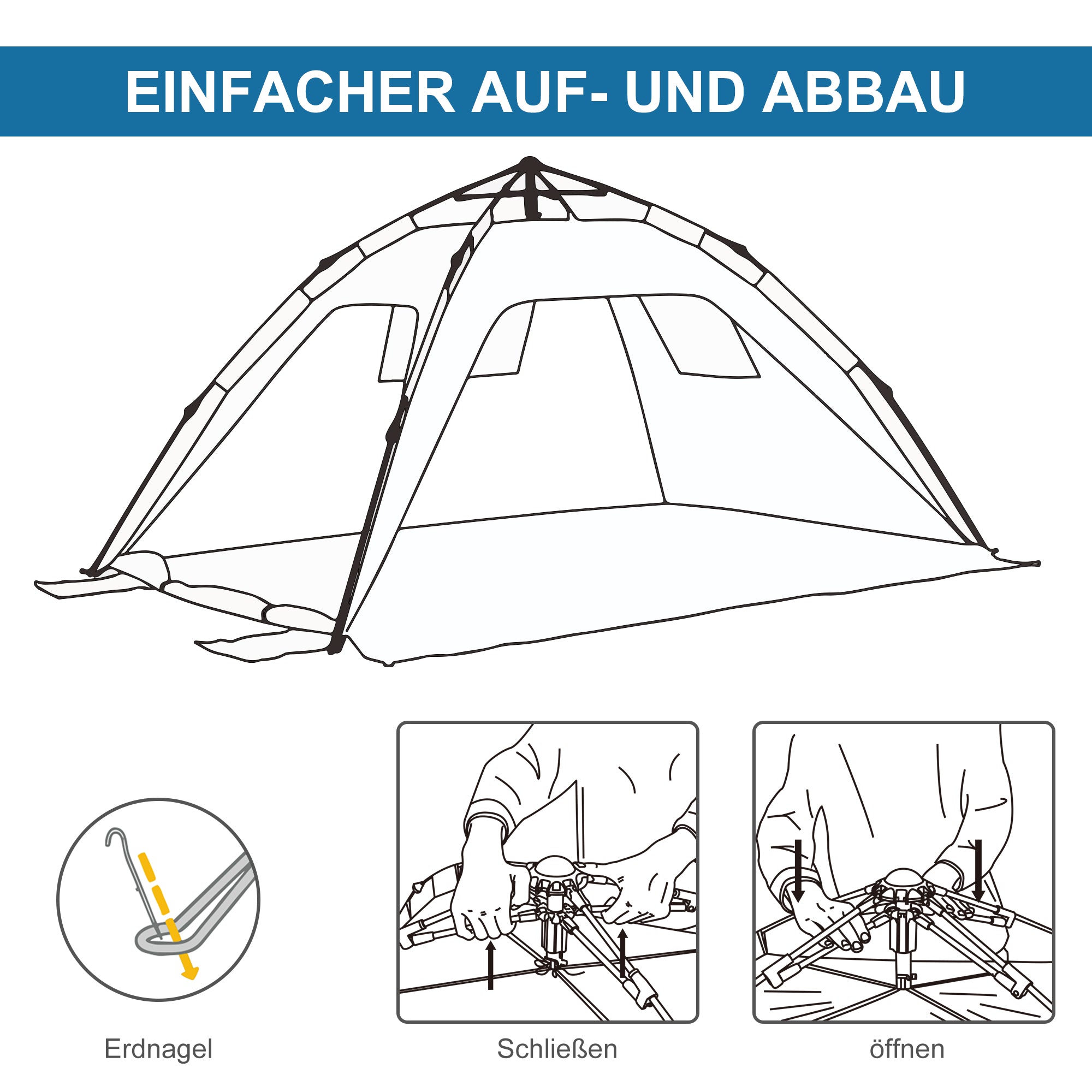 Beach Shelter Pop Up Beach Tent for 1-2 Persons with Sun Protection Beach Shade with Zipper Door, Carry Bag for Family, Picnic, Beach, Sky Blue