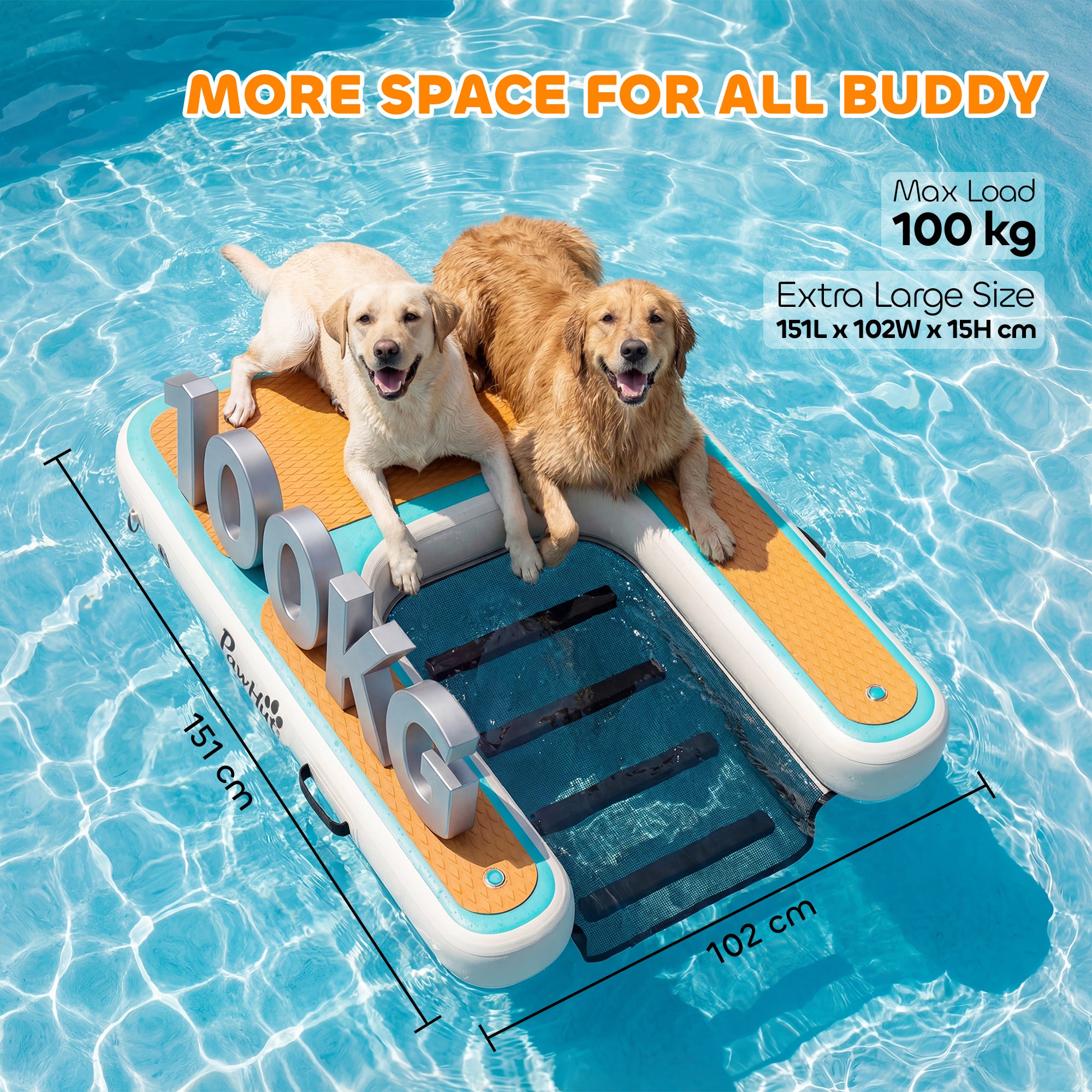 Inflatable Dog Water Ramp — 59.4 x 40.2 x 5.9 in Portable Floating Dock with Non-Slip EVA Surface, Ladder for Pools, Boats & Lakes, Supports Up to 220 lb