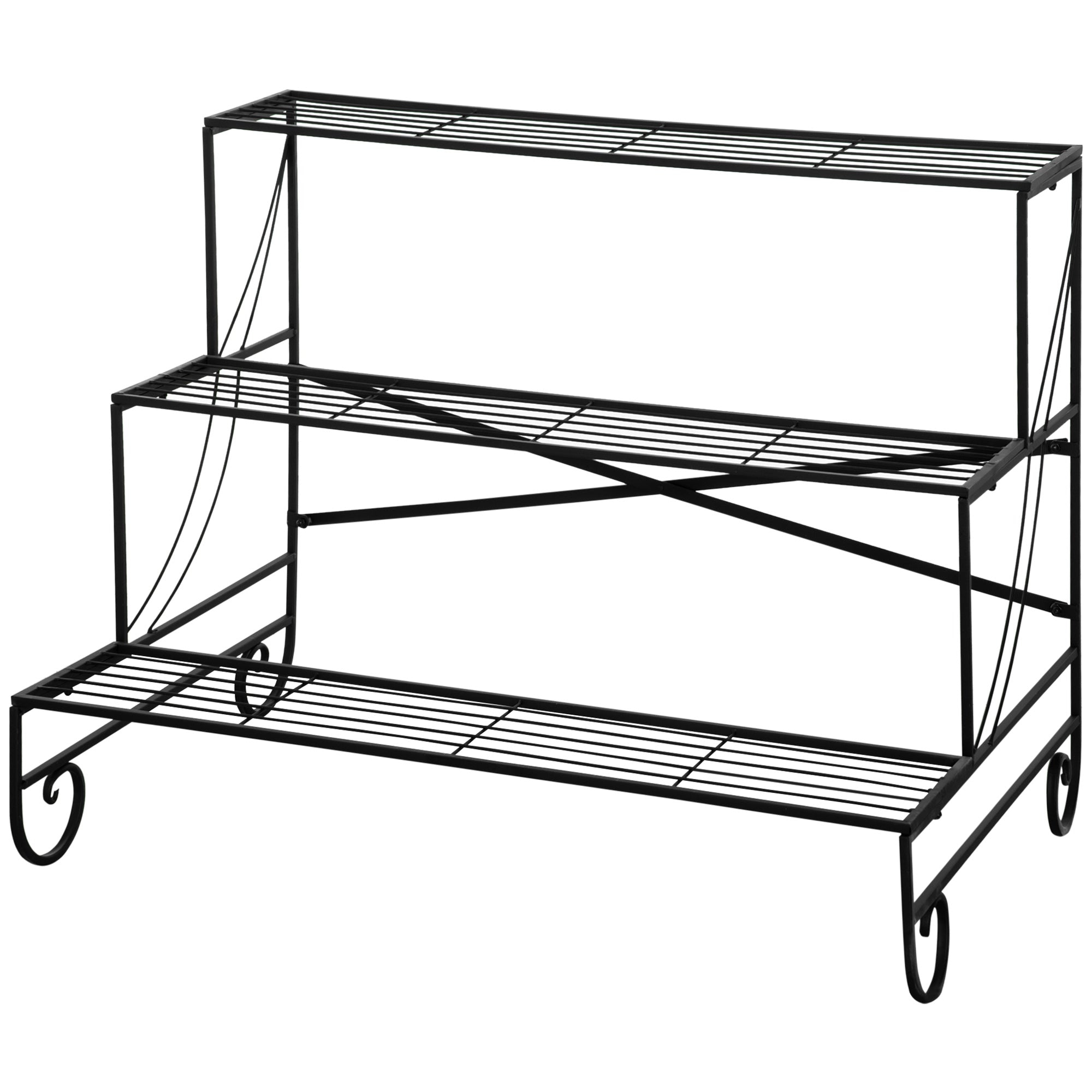Flower Stand Flower Rack Metal 3 Tiers Plant Stand Flower Step for Indoor and Outdoor Garden Balcony Black 95 x 63 x 72 cm