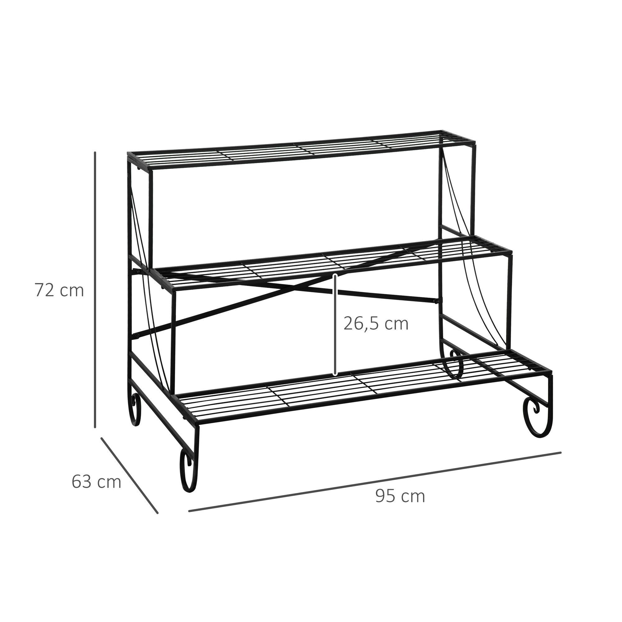 Flower Stand Flower Rack Metal 3 Tiers Plant Stand Flower Step for Indoor and Outdoor Garden Balcony Black 95 x 63 x 72 cm