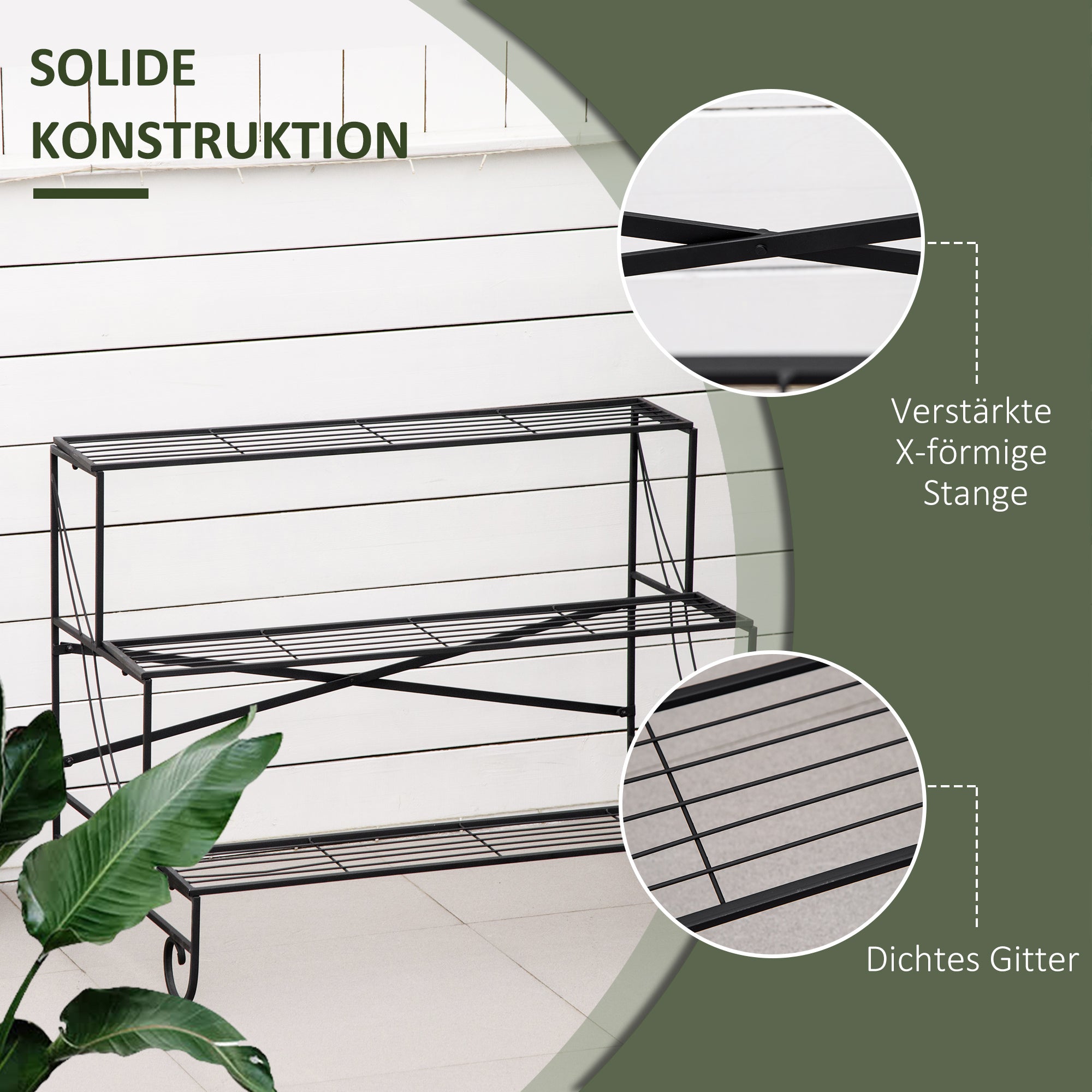 Flower Stand Flower Rack Metal 3 Tiers Plant Stand Flower Step for Indoor and Outdoor Garden Balcony Black 95 x 63 x 72 cm