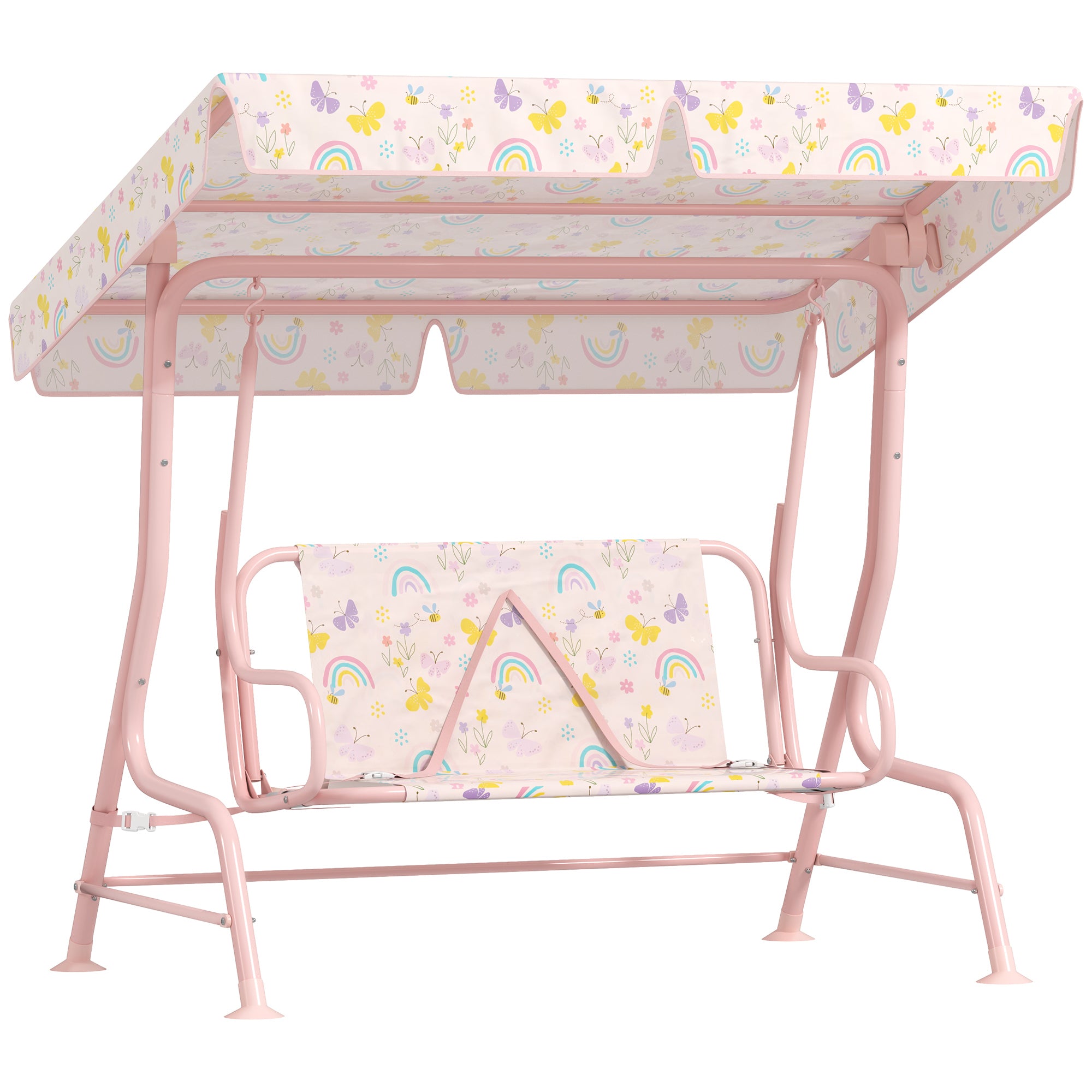 Kids Hollywood Swing 2-Seater Children's Swing with Adjustable Sunshade, Safety Belt Garden Swing for 3-6 Years Kids Pink 110 x 74 x 113 cm