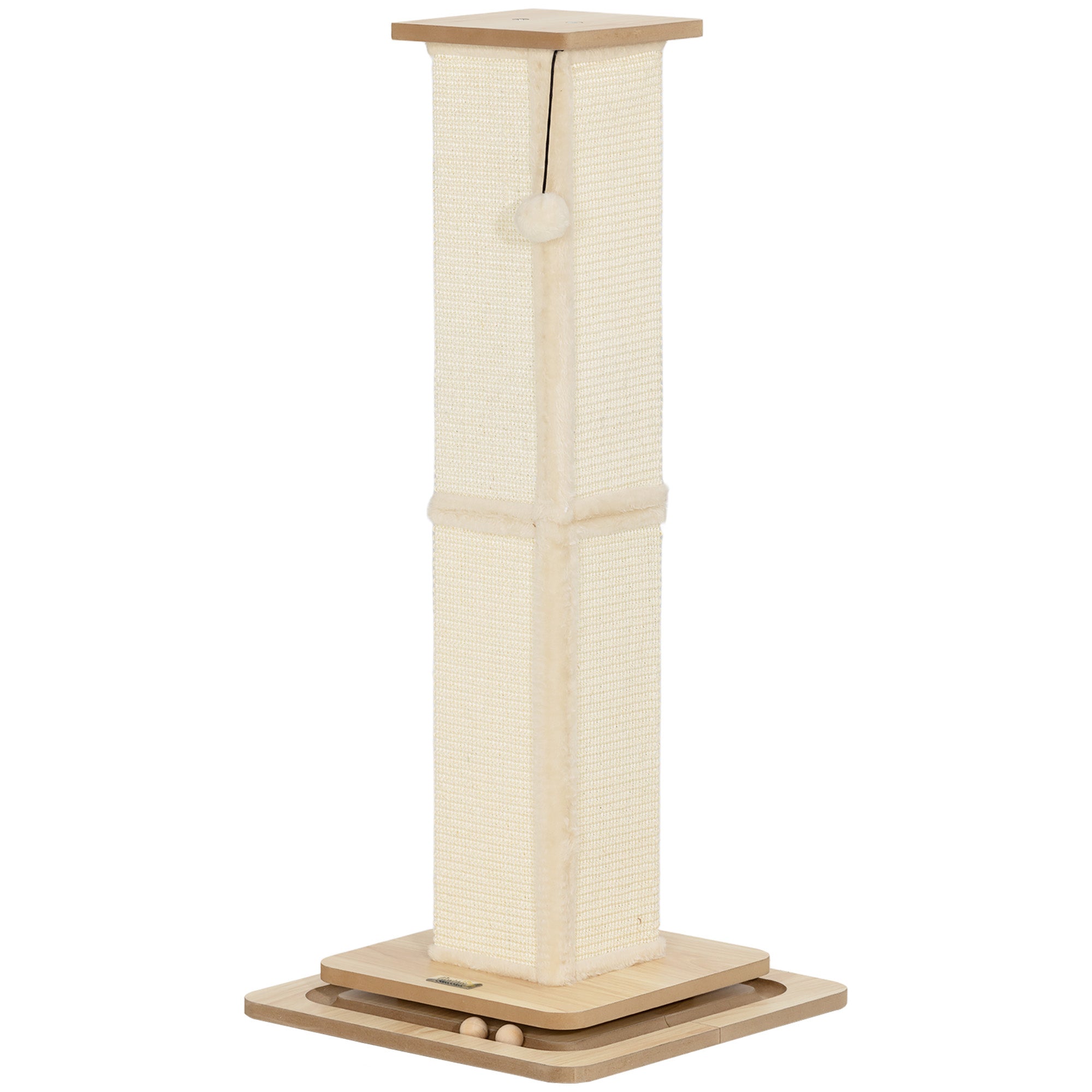 3-in-1 Scratching Post, 87cm Scratching Column, Sisal Cat Scratching Tree with Play Ball, Cat Scratching Furniture, Indoor, Oak