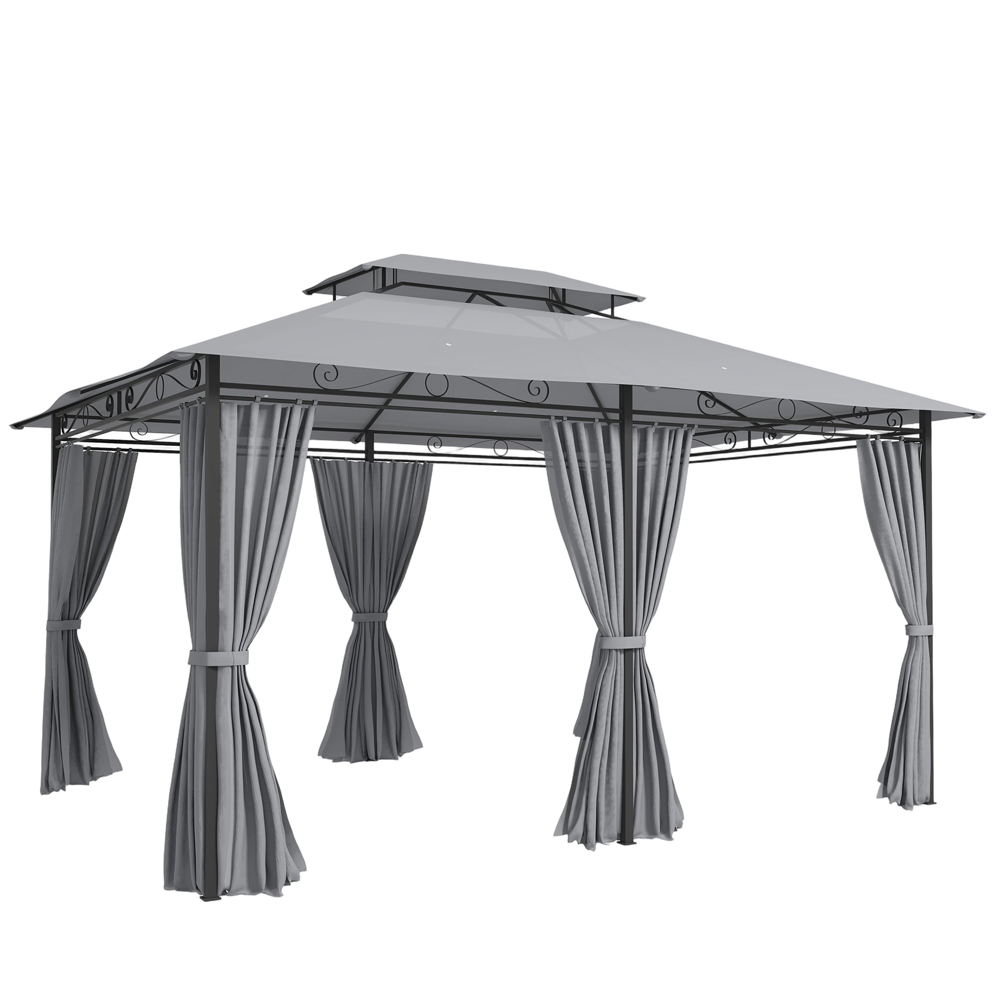 Gazebo 4 x 3 m (13 x 10 ft) — Water-Resistant, Sturdy Metal Pavilion with Double Roof and 6 Side Panels, Dark Gray