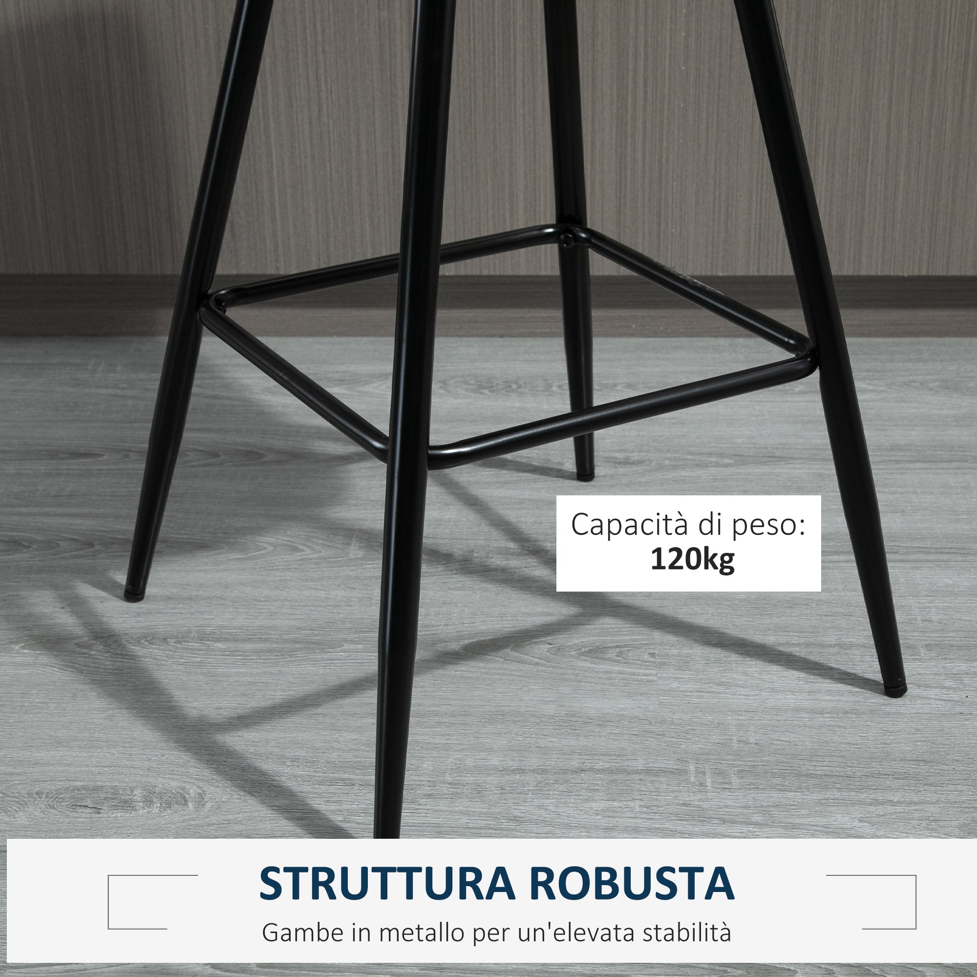 Set of 2 High Bar Stools in Nordic Style with Backrest and Footrest, Bar Stools with Velvet Effect Fabric and Metal, 45x47x88 cm, Blue
