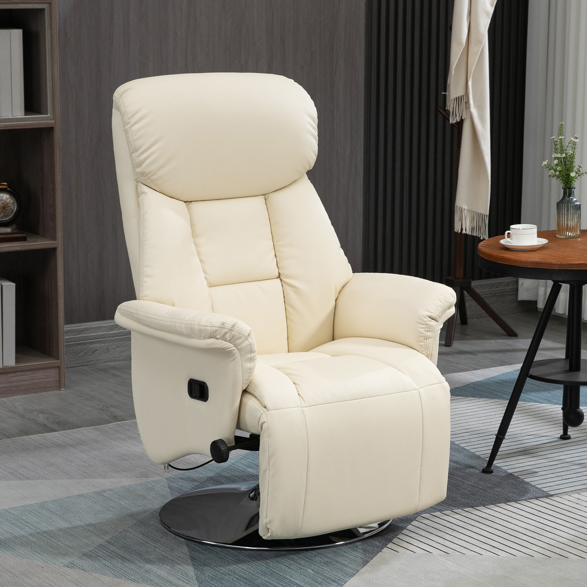 Relaxation Chair Reclining Lounge Chair Swivel Adjustable Footrest Armrests, TV Chair in Synthetic Leather, up to 150 kg, for Living Room, Bedroom, Home Cinema, Cream