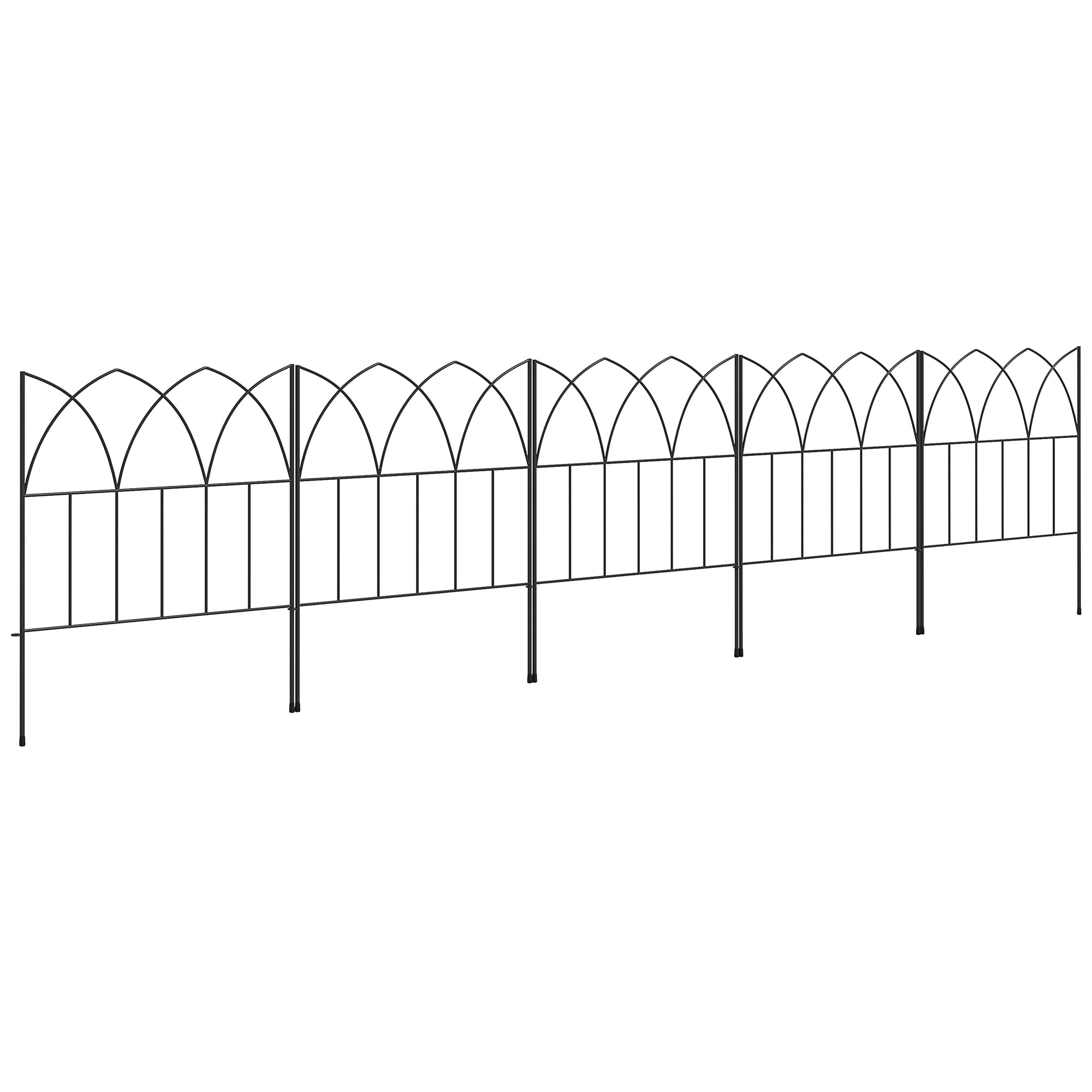 Garden Fences 205x45.5 cm Set of 5 Decorative Metal Garden Fences Free Combination Animal Barrier for Terrace Patio Lawn Black