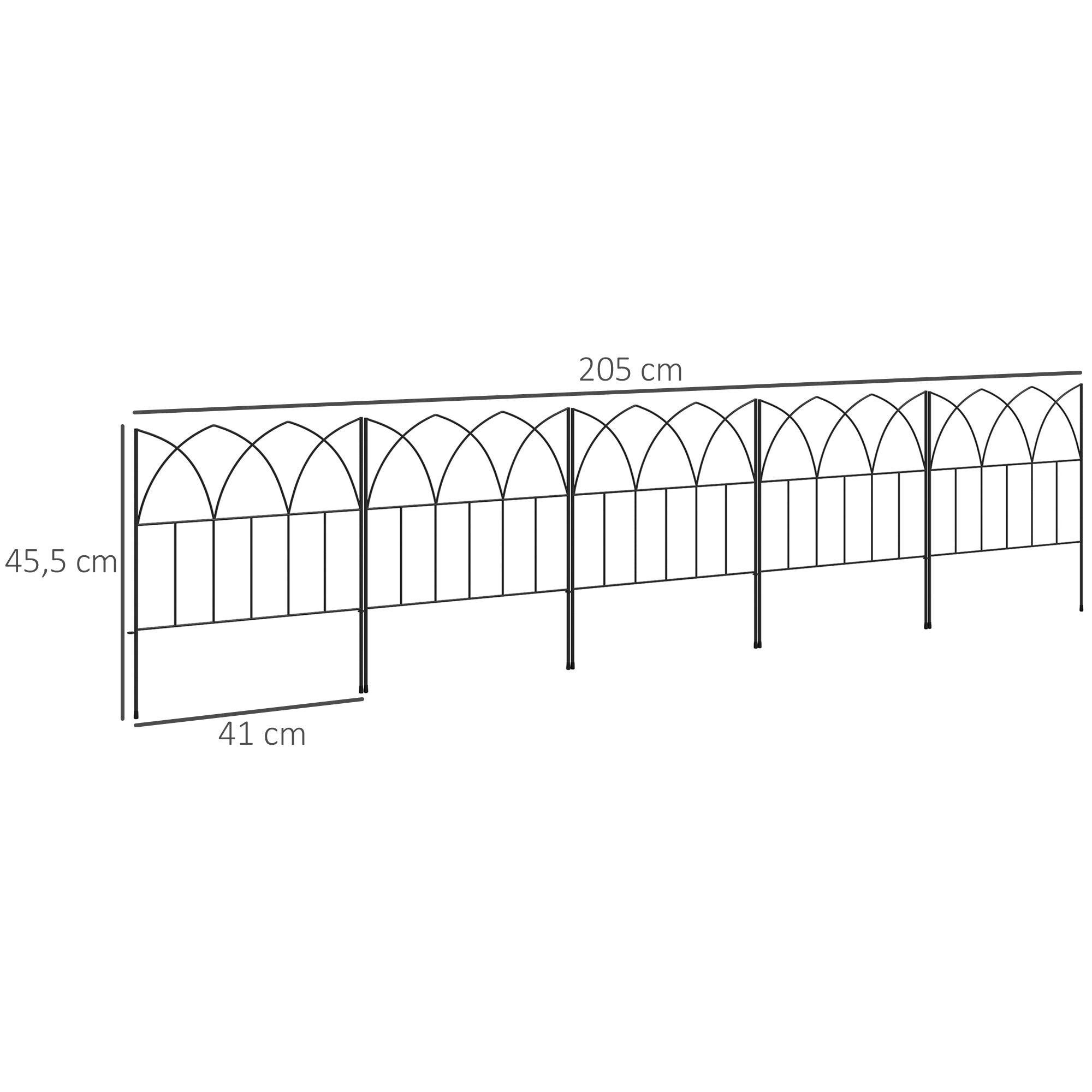 Garden Fences 205x45.5 cm Set of 5 Decorative Metal Garden Fences Free Combination Animal Barrier for Terrace Patio Lawn Black