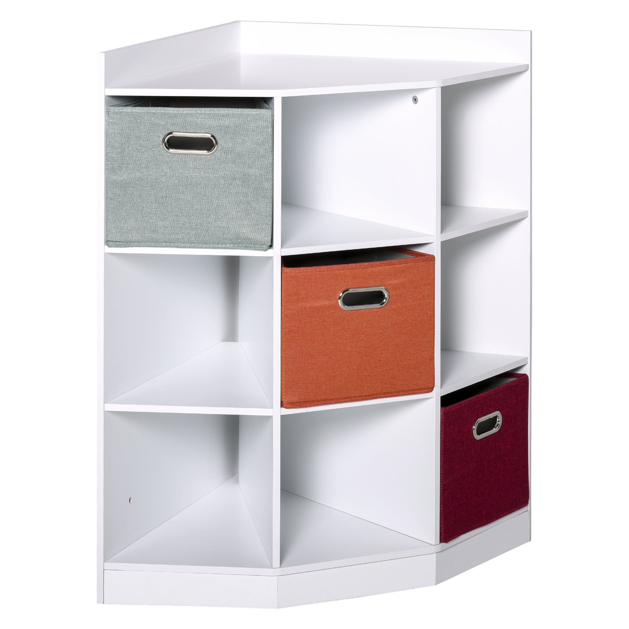Corner Storage Unit Children's Furniture 9 Compartments 3 Non-Woven Fabric Drawers White MDF