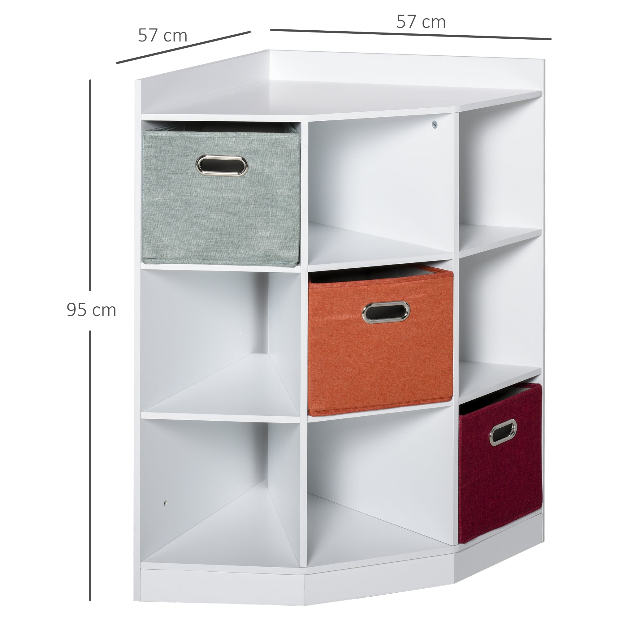 Corner Storage Unit Children's Furniture 9 Compartments 3 Non-Woven Fabric Drawers White MDF