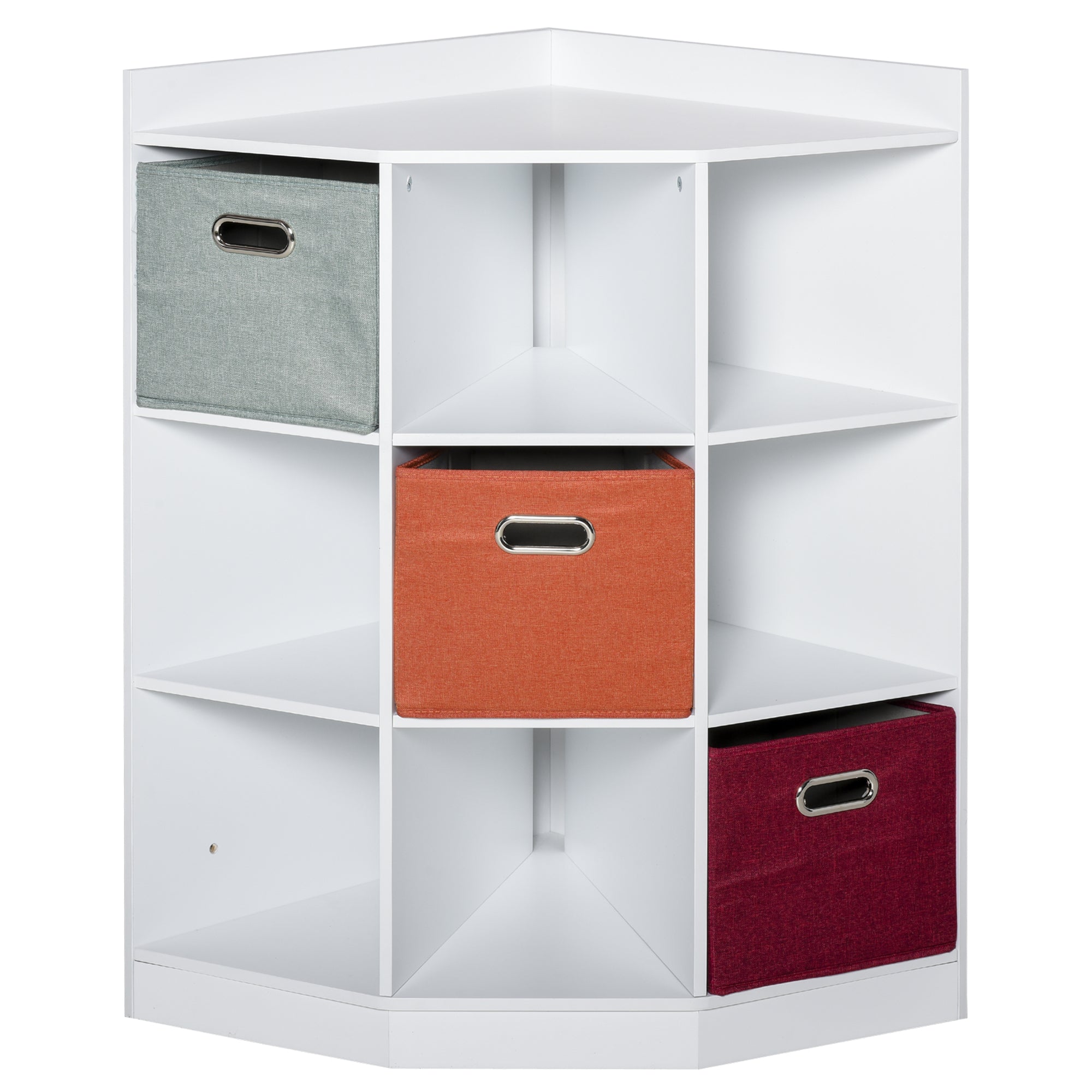 Corner Storage Unit Children's Furniture 9 Compartments 3 Non-Woven Fabric Drawers White MDF