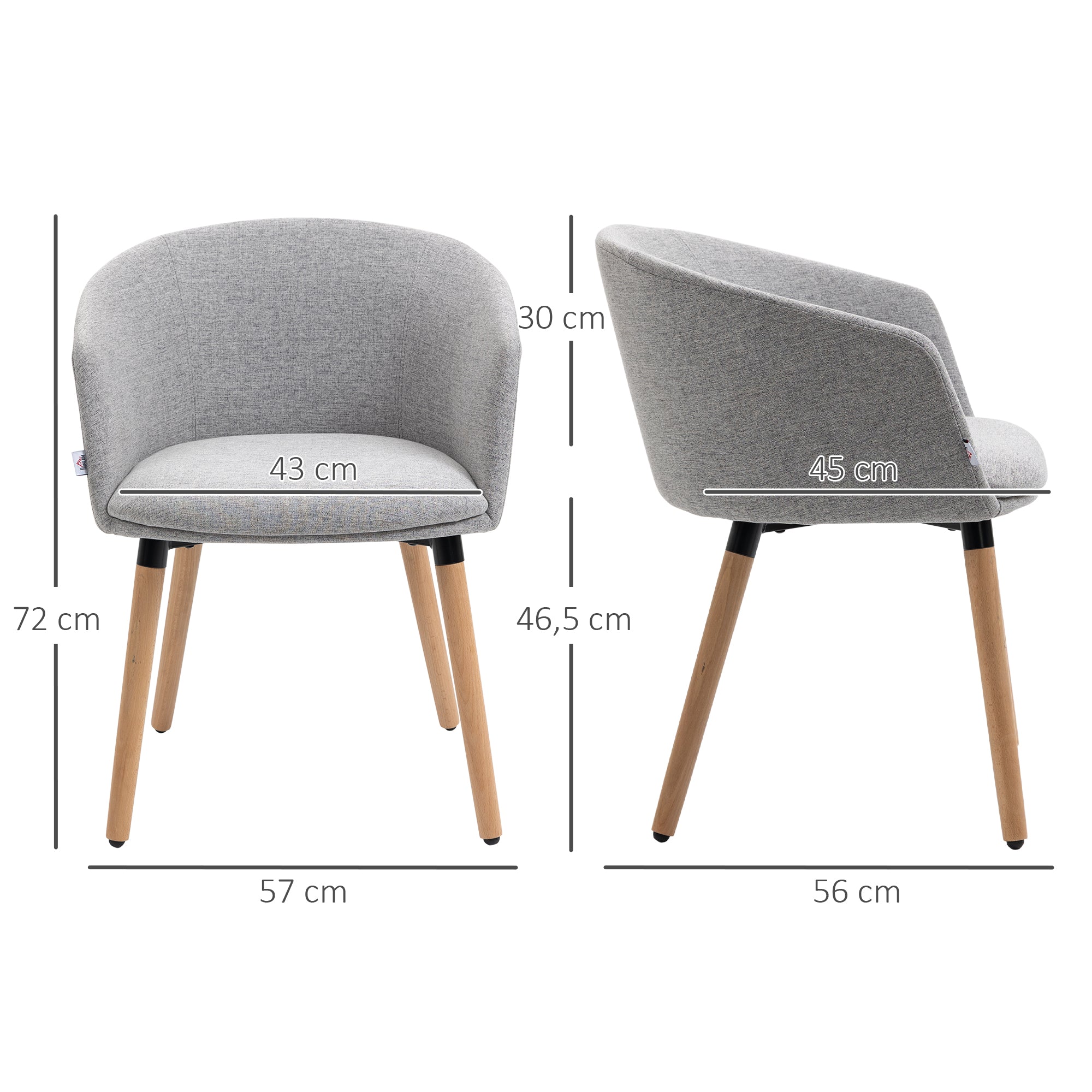 Dining Chair Armchair Upholstered in Synthetic Linen with Armrests and Wooden Legs for Office Bedroom Load 120 kg 57x56x72 cm Gray