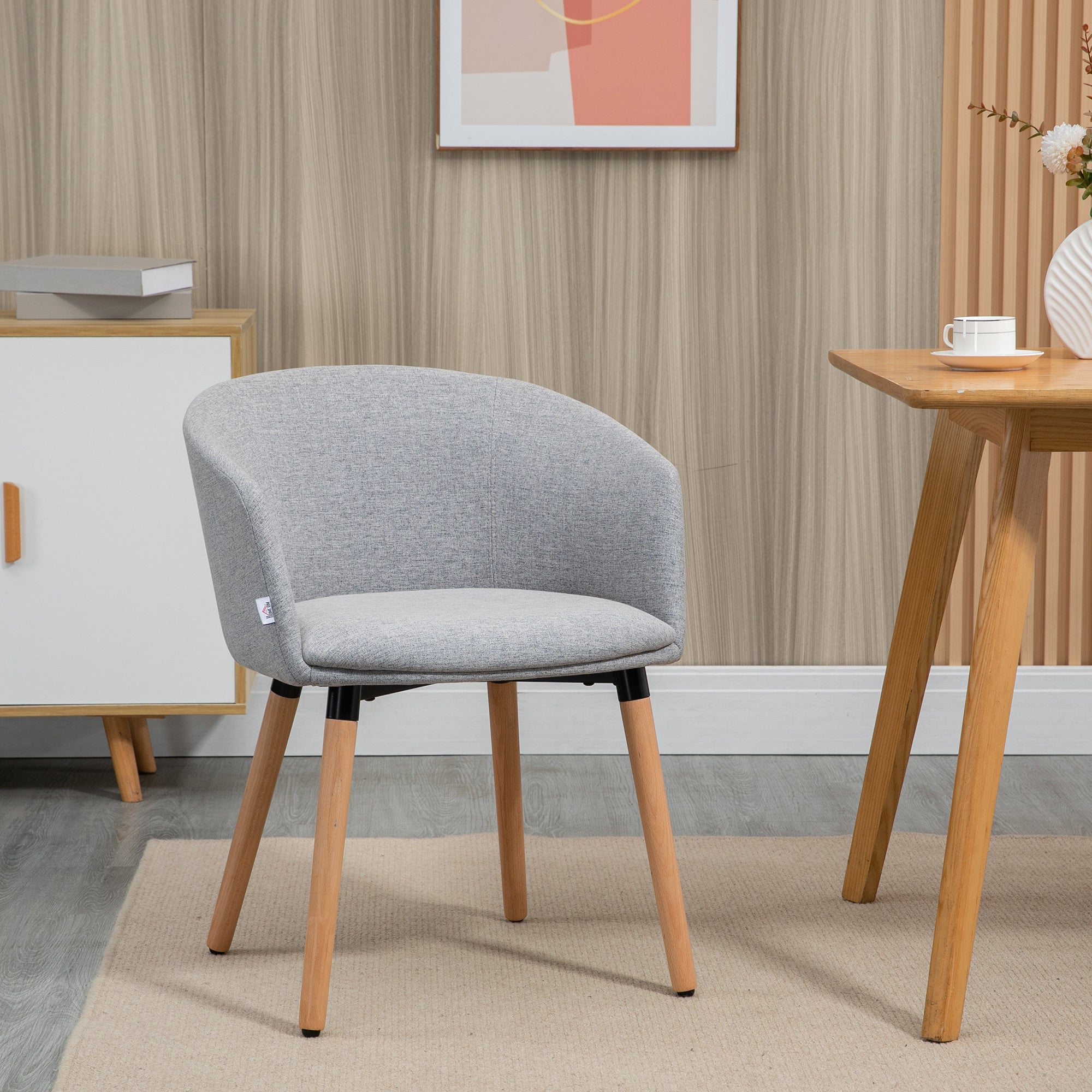 Dining Chair Armchair Upholstered in Synthetic Linen with Armrests and Wooden Legs for Office Bedroom Load 120 kg 57x56x72 cm Gray