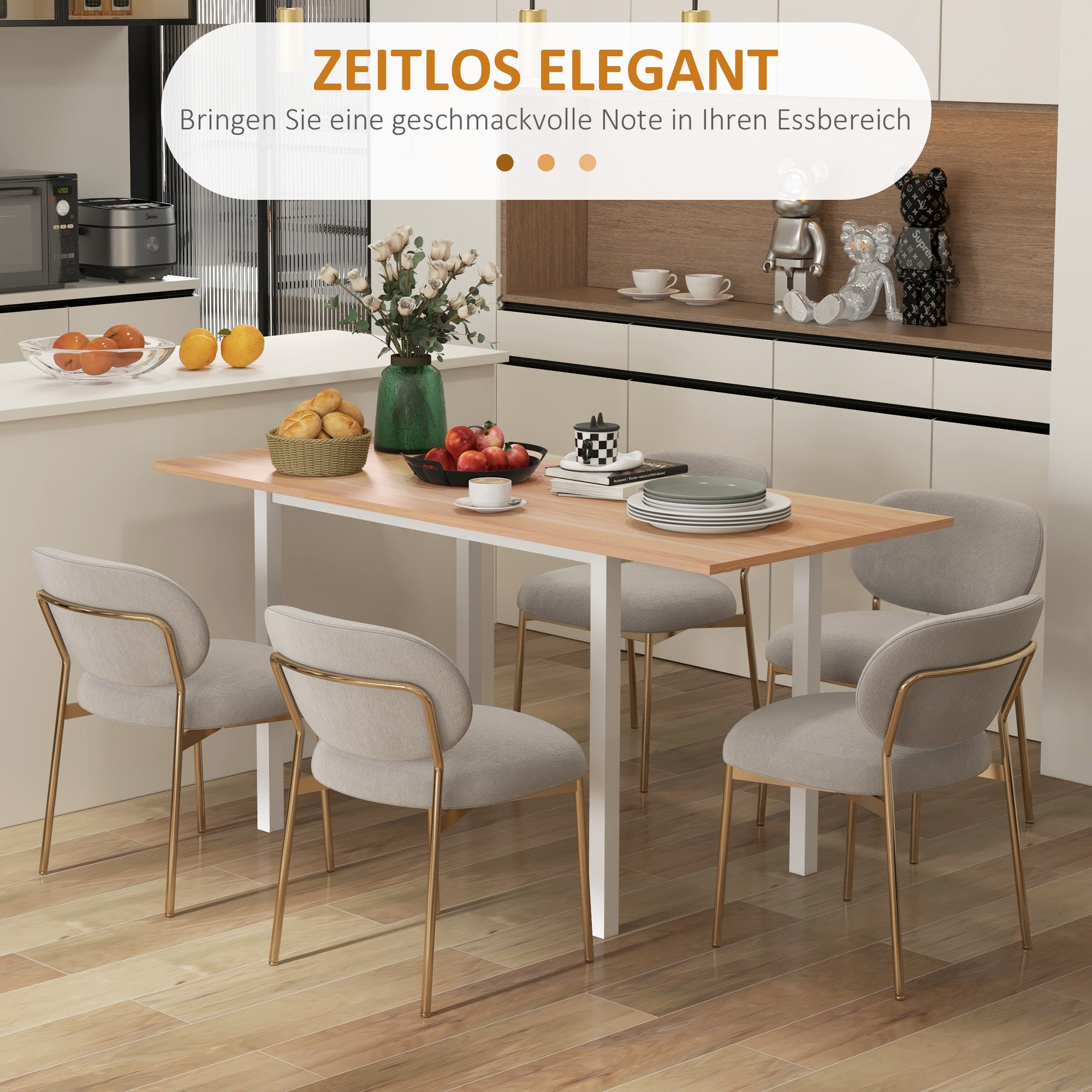 Extendable Dining Table Kitchen Table Dining Table for 6 People, Dining Room Table for Dining Room, Kitchen, Steel, Brown, 110-160 x 70 x 76 cm