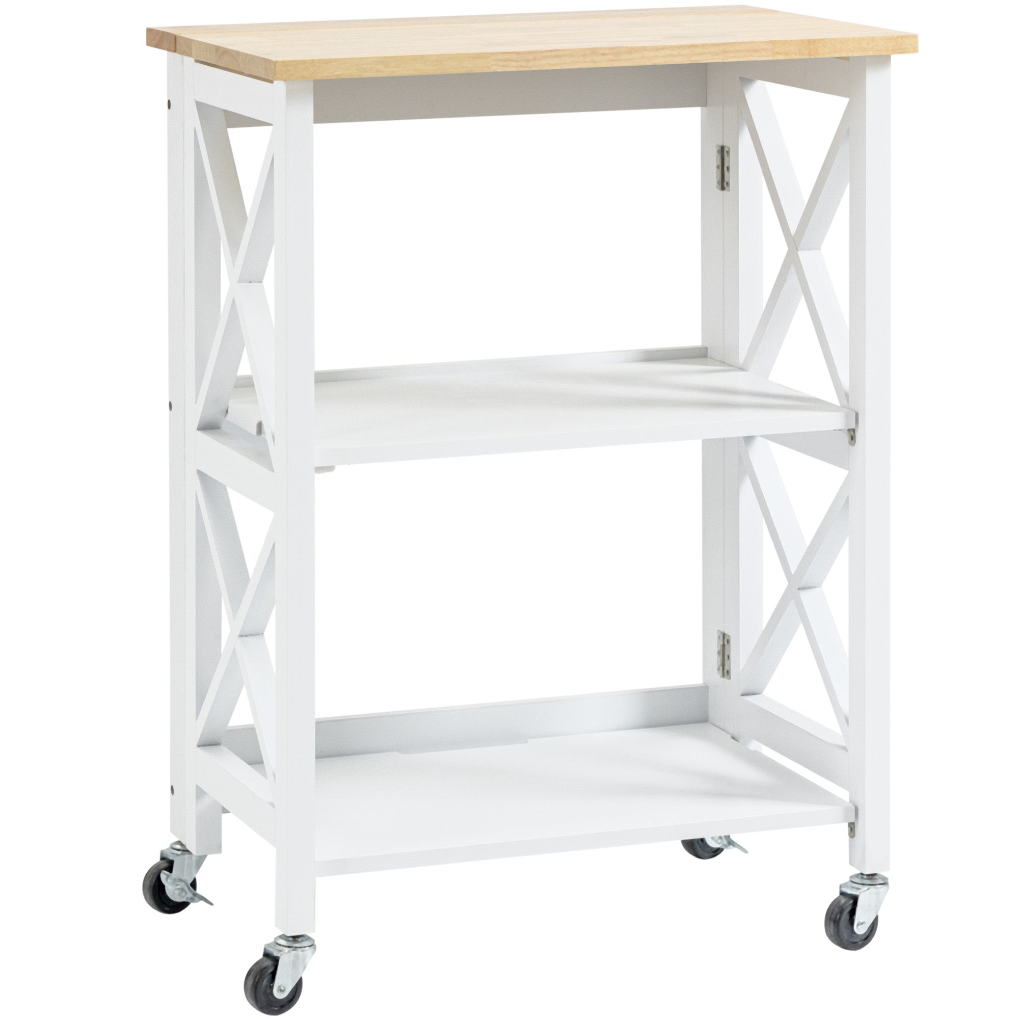 Folding Kitchen Cart Auxiliary Cart with Wheels Vegetable Cart with 2 Shelves for Dining Room Load 40 kg 60x40x84 cm White