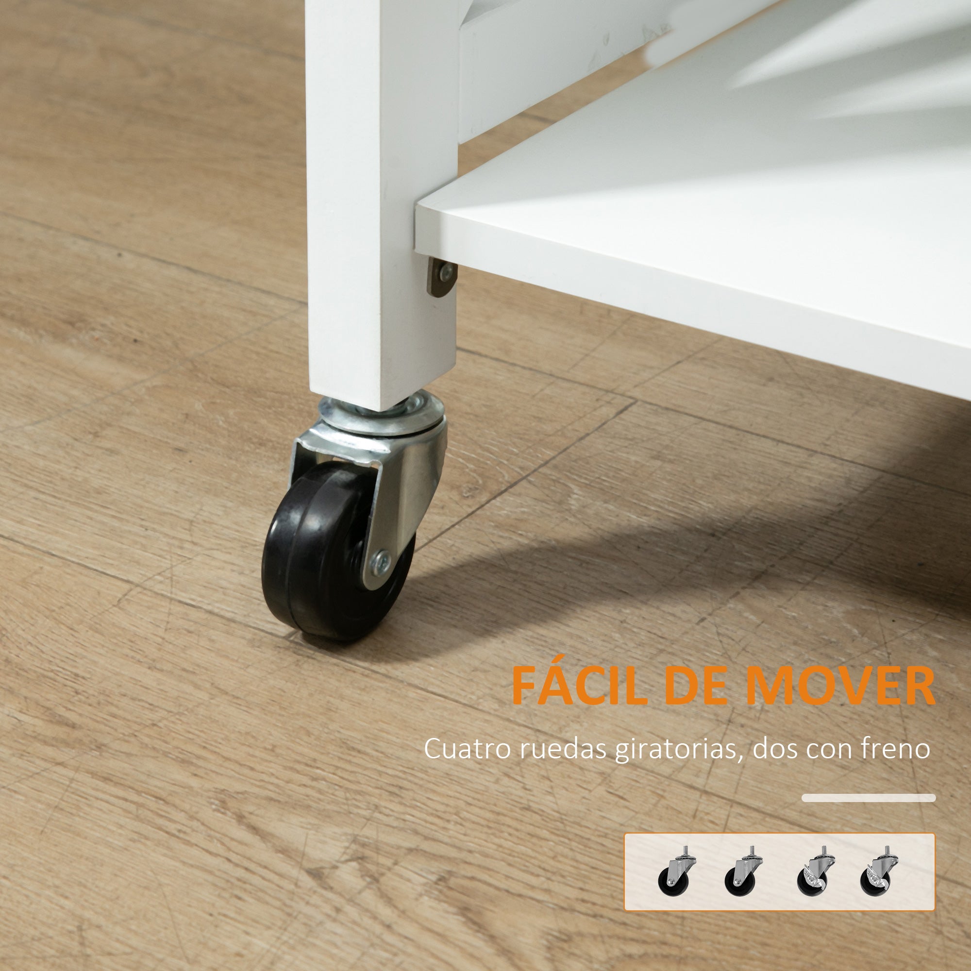 Folding Kitchen Cart Auxiliary Cart with Wheels Vegetable Cart with 2 Shelves for Dining Room Load 40 kg 60x40x84 cm White