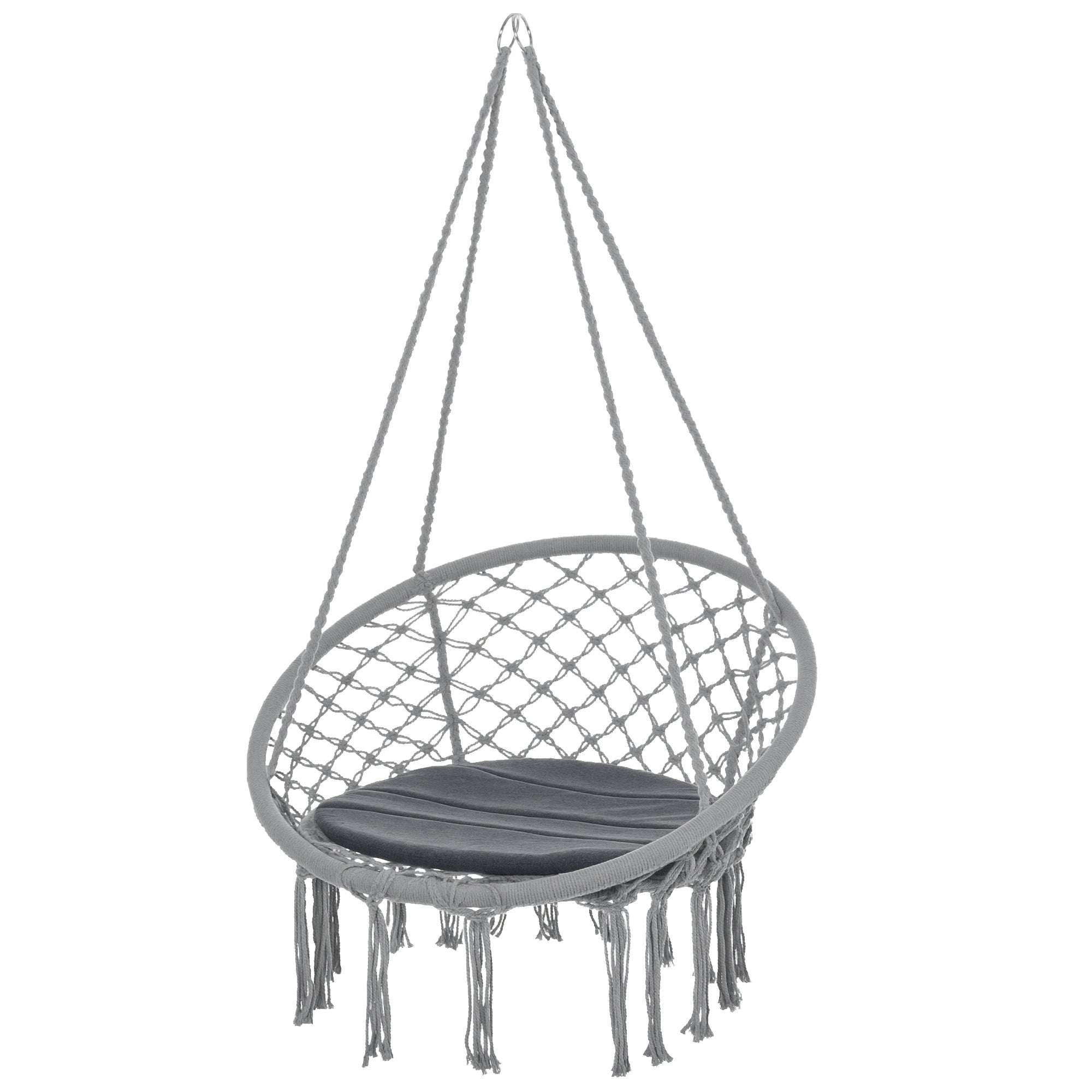 Round Hanging Chair Ø60 cm Hammock Swing with Cushion and Cotton Rope for Indoor and Outdoor 80x80x42 cm Gray