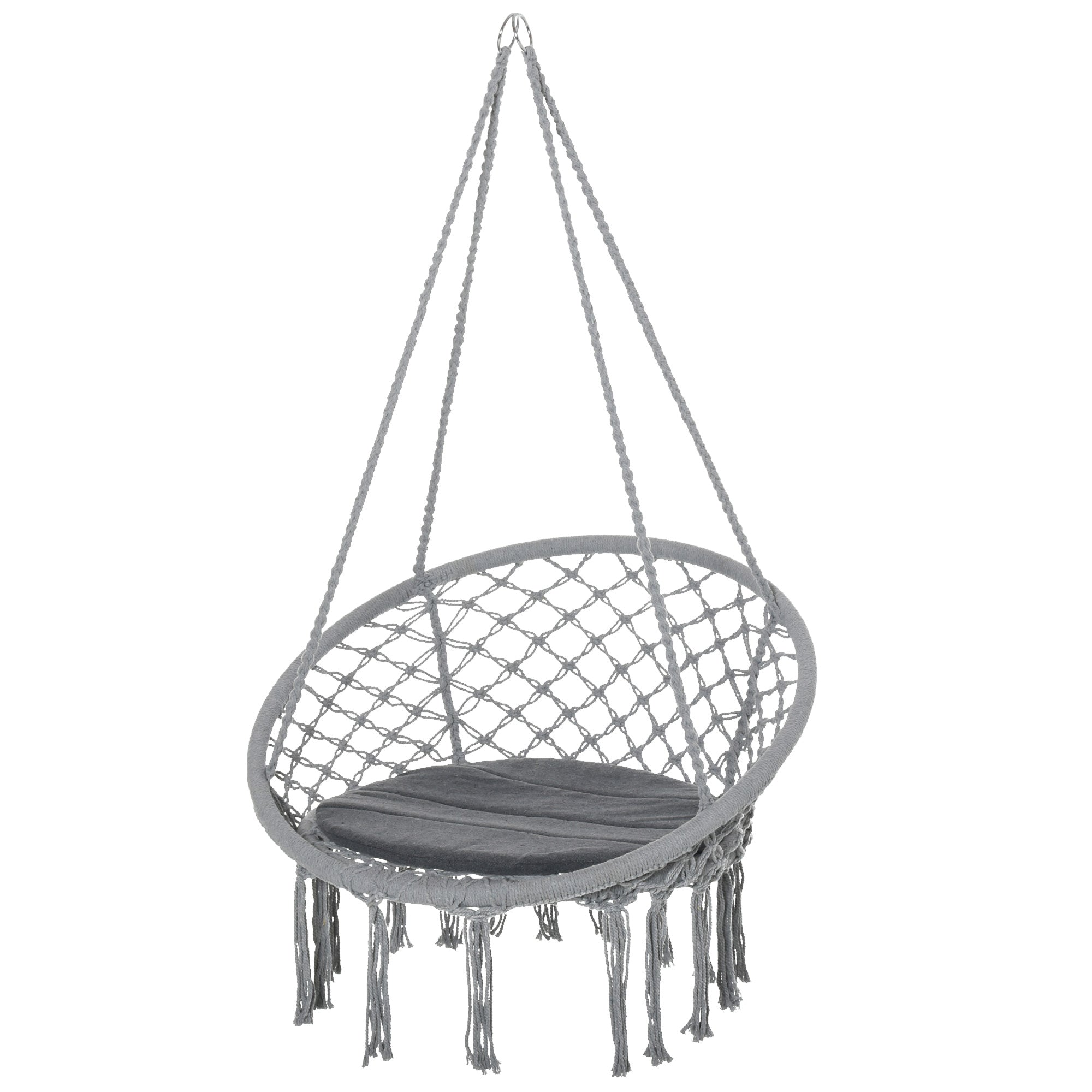 Round Hanging Chair Ø60 cm Hammock Swing with Cushion and Cotton Rope for Indoor and Outdoor 80x80x42 cm Gray