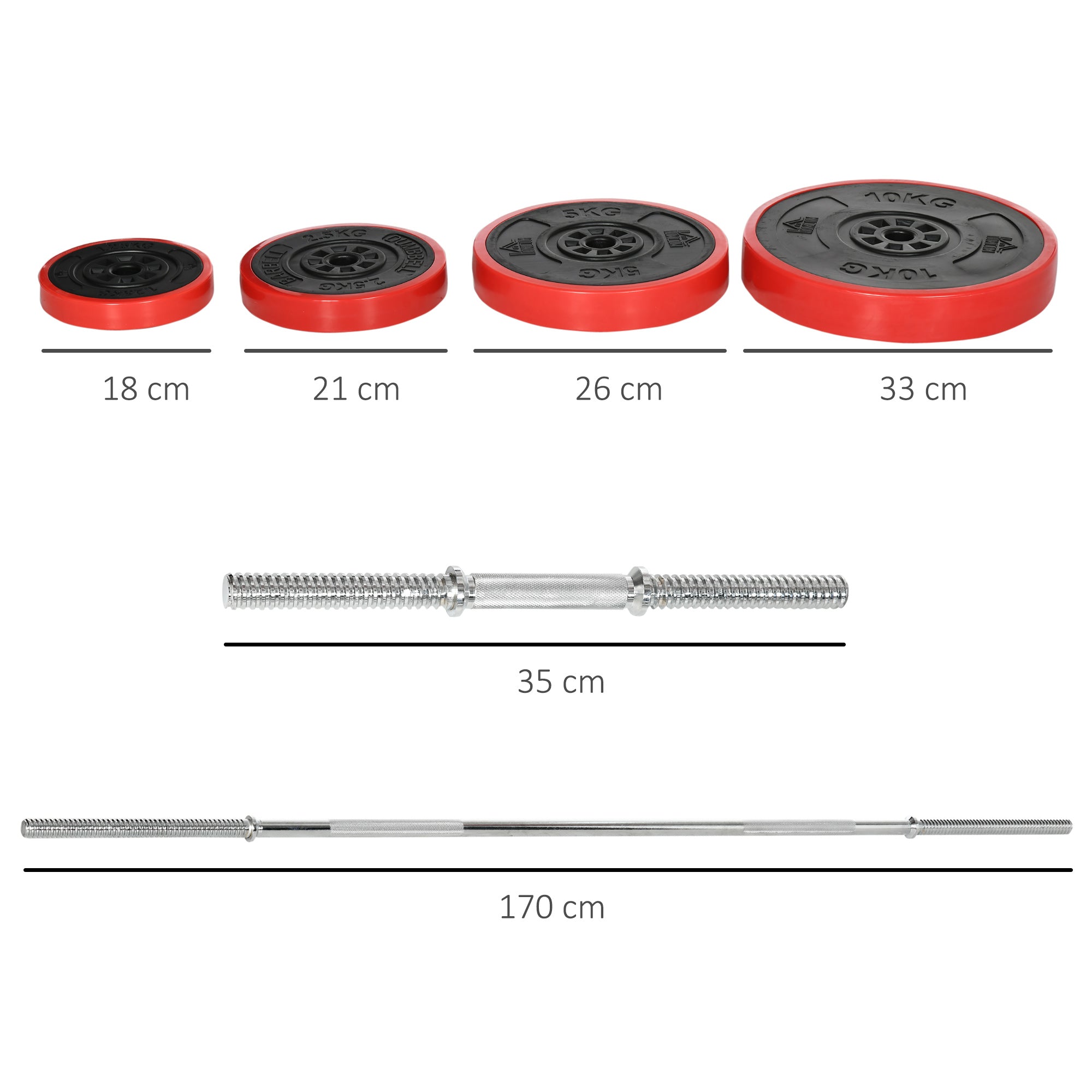 65kg Barbell and Weights Set for Home Workout, Metal, Iron Sand, and Rubber, Red