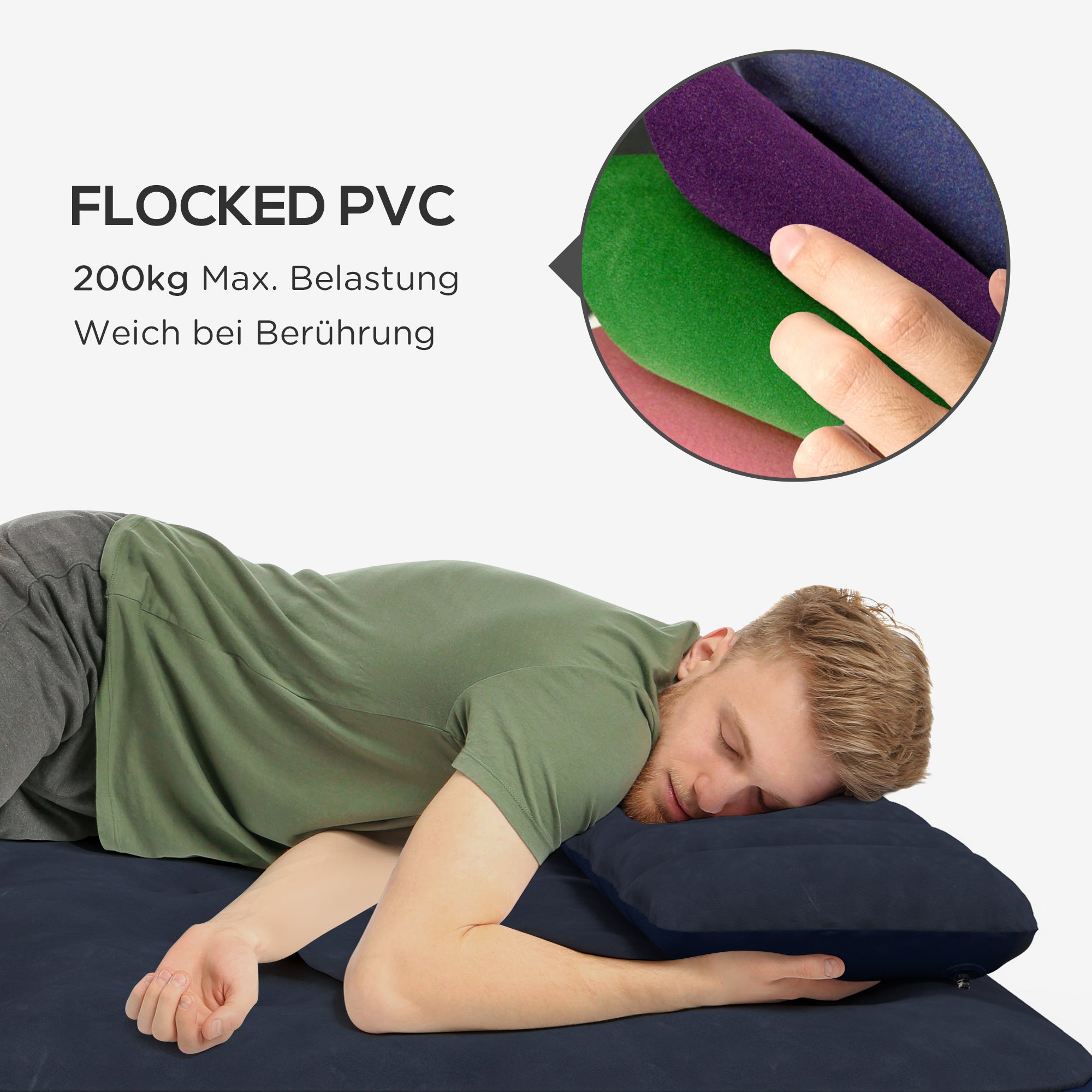 Air Mattress for 2 Persons Self-Inflating Sleeping Pad Air Bed with Hand Pump Pillows Inflatable Mattress Guest Bed Sleeping Mat for Camping Home Use 203 x 152 x 22 cm