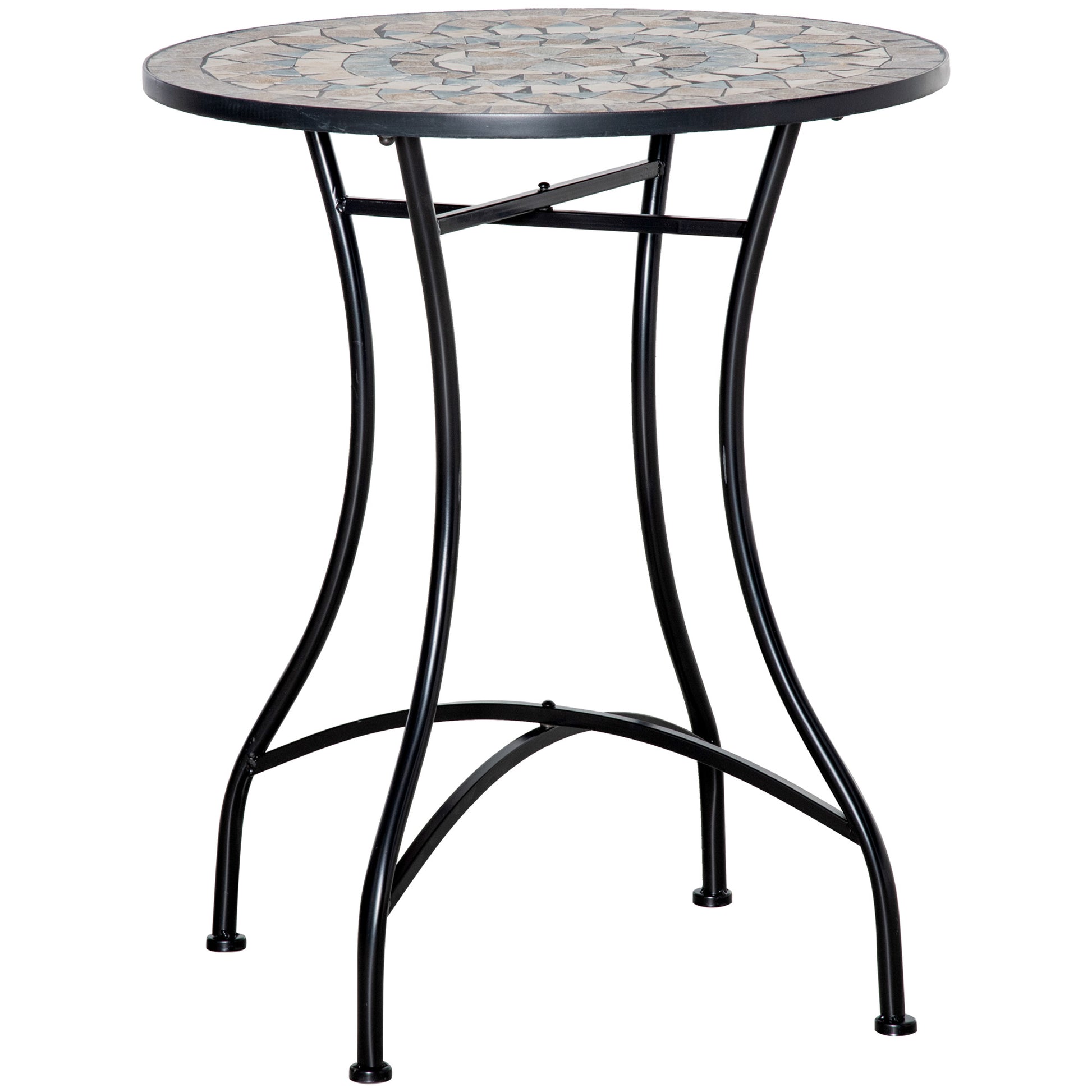 Garden Table Ø60 cm, Weatherproof Metal Patio Table, Outdoor Dining Table, Camping Side Table, Round Terrace Table for Garden Patio Balcony Green+Beige+White