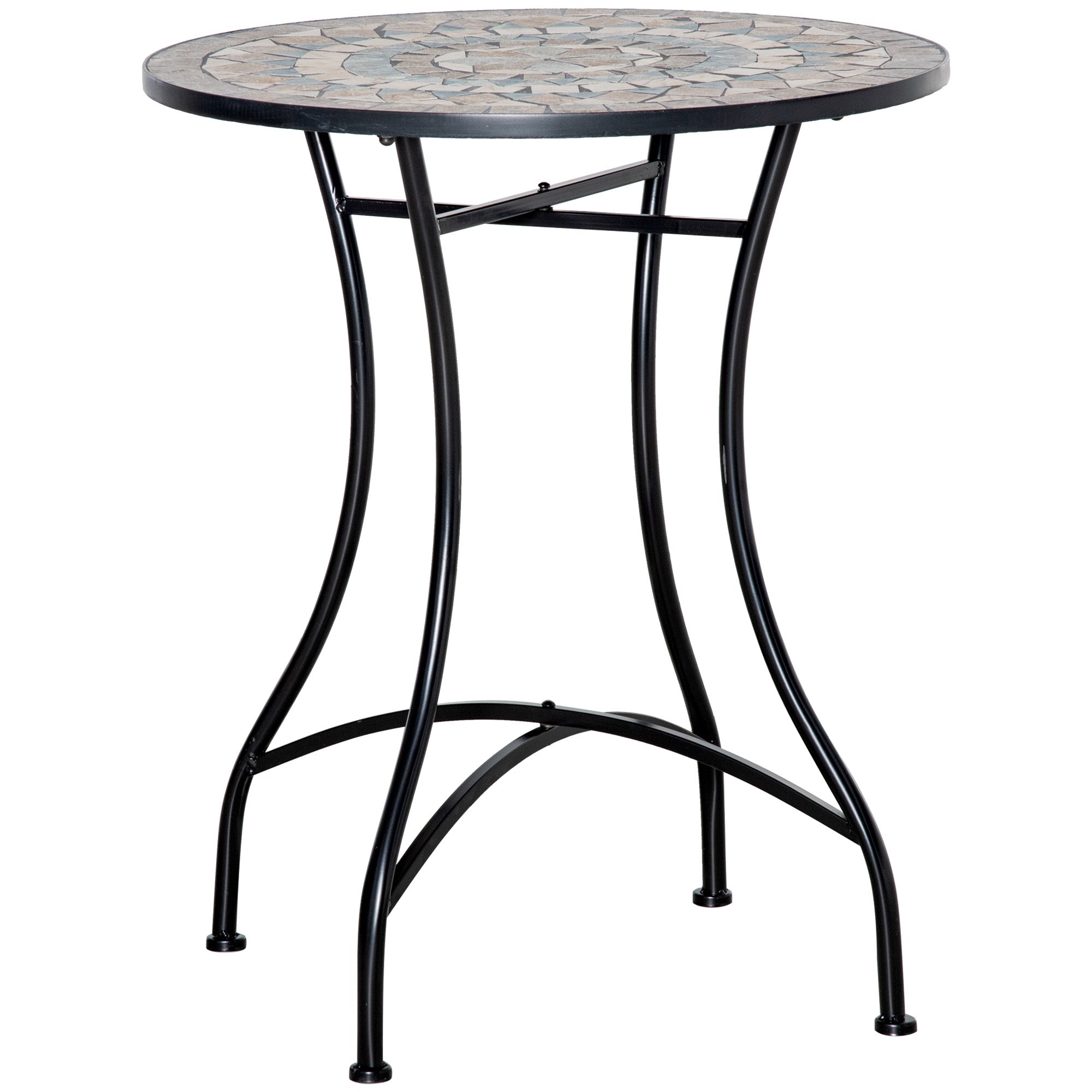 Garden Table Ø60 cm, Weatherproof Metal Patio Table, Outdoor Dining Table, Camping Side Table, Round Terrace Table for Garden Patio Balcony Green+Beige+White