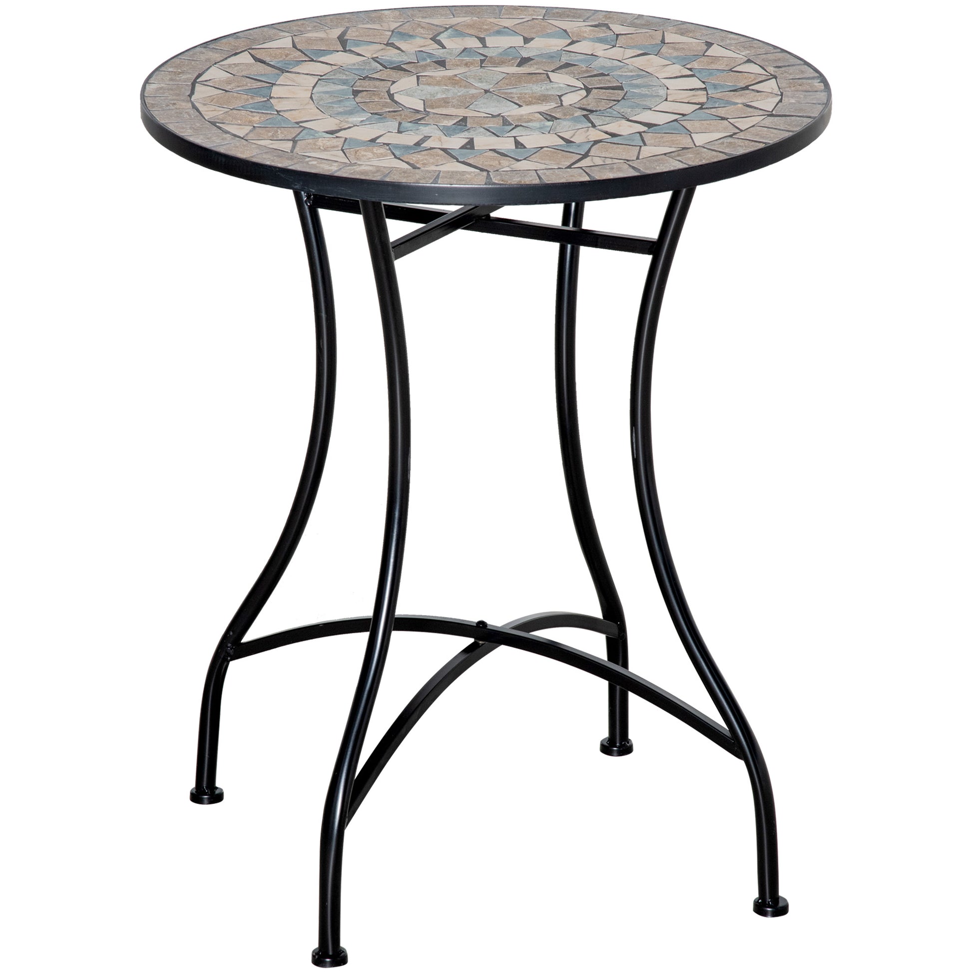 Garden Table Ø60 cm, Weatherproof Metal Patio Table, Outdoor Dining Table, Camping Side Table, Round Terrace Table for Garden Patio Balcony Green+Beige+White