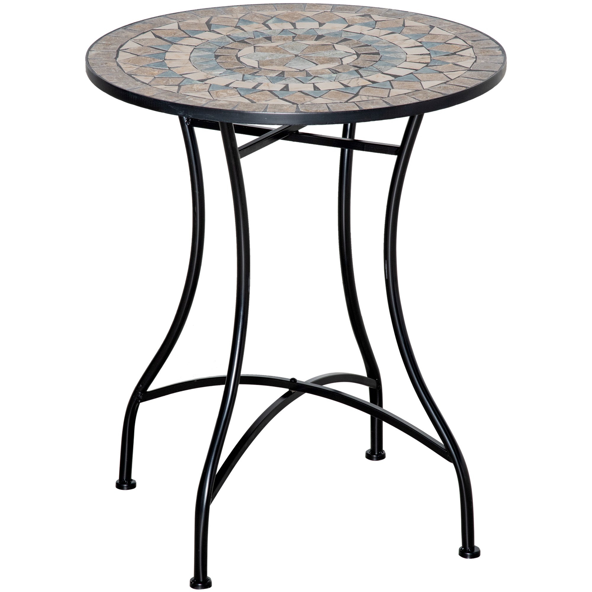 Garden Table Ø60 cm, Weatherproof Metal Patio Table, Outdoor Dining Table, Camping Side Table, Round Terrace Table for Garden Patio Balcony Green+Beige+White