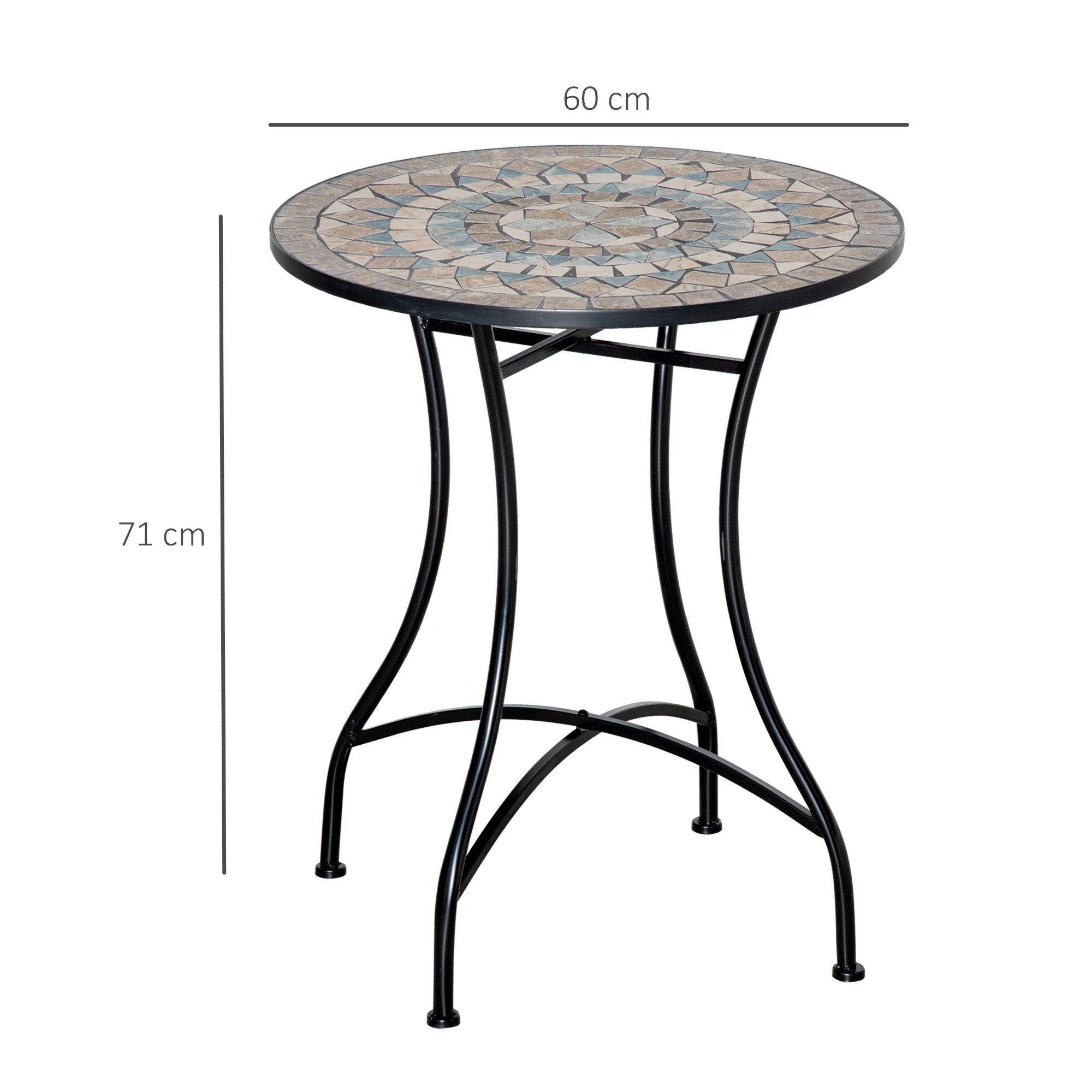 Garden Table Ø60 cm, Weatherproof Metal Patio Table, Outdoor Dining Table, Camping Side Table, Round Terrace Table for Garden Patio Balcony Green+Beige+White