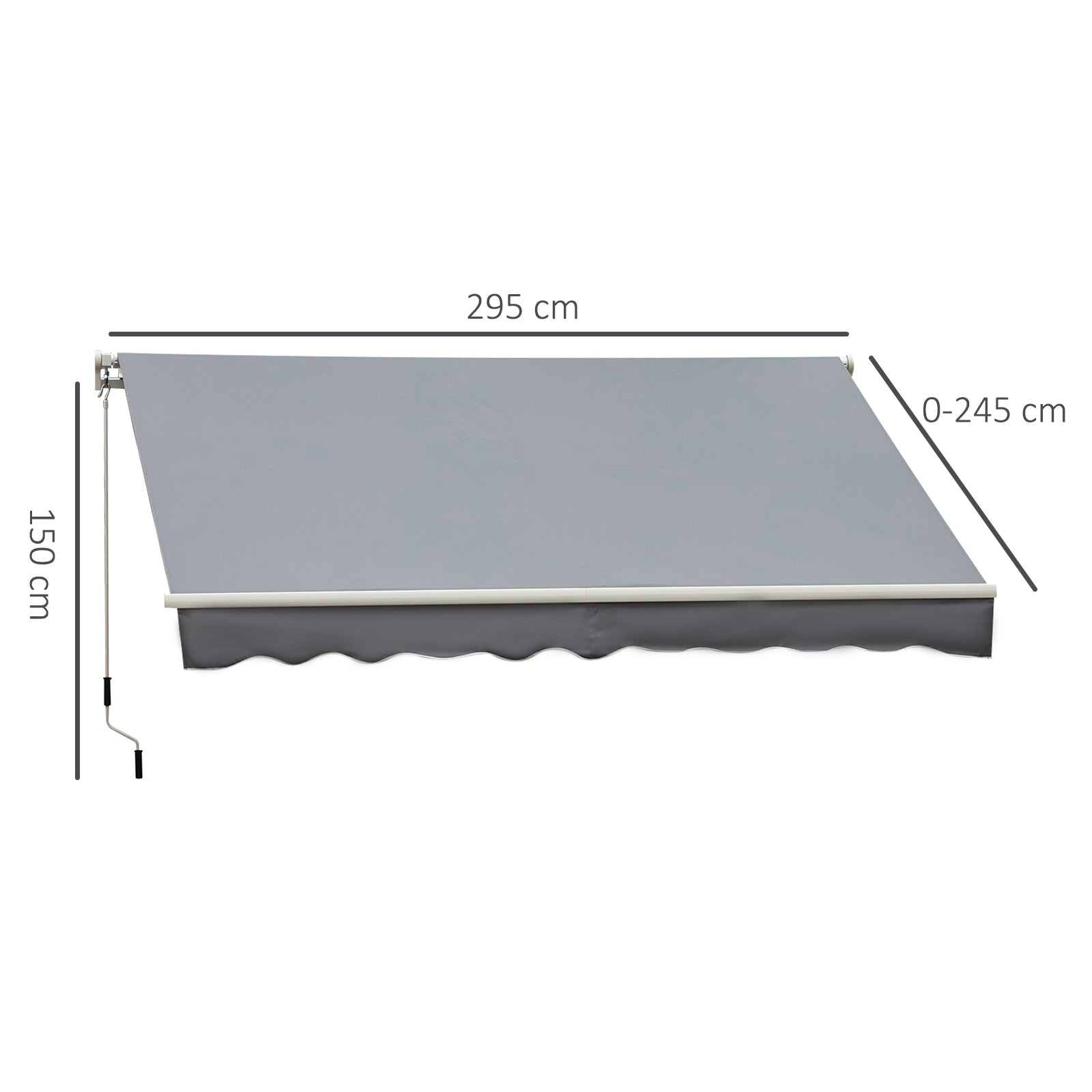 Manual Retractable Awning 3x2.5 m Balcony Awning with Metal Crank Waterproof and Anti-UV Exterior Roller Shade for Garden Terrace Windows Gray
