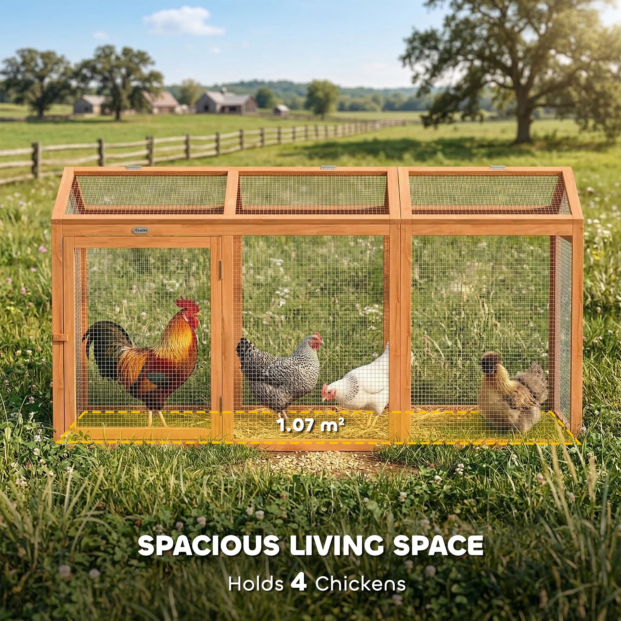 Chicken Coop 156 x 70.5 x 84 cm Run with Roost, Double Doors, Wood & Metal Enclosure, Outdoor Run for 4 Chickens, Orange