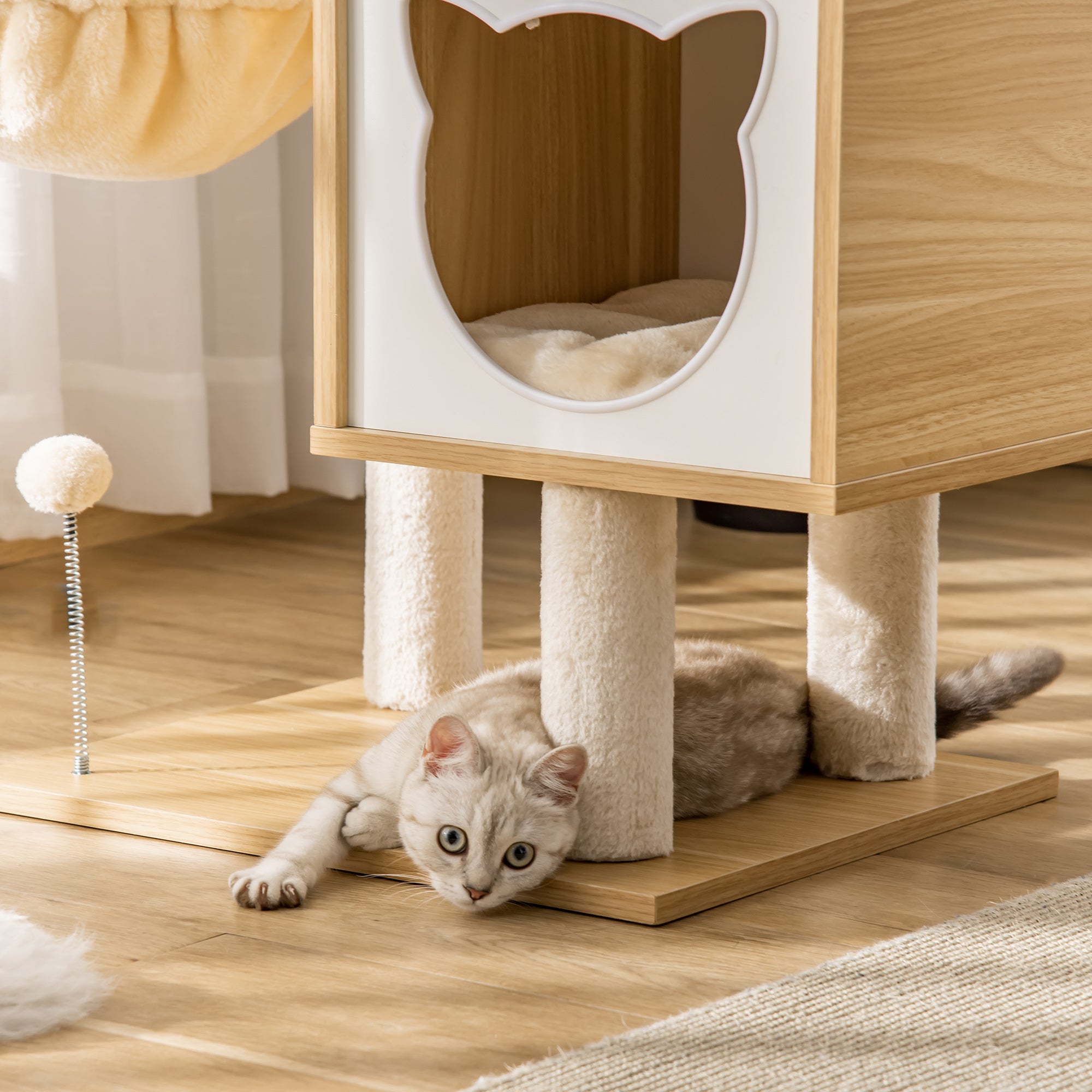 Cat Scratching Tree with Platform Height of 126 cm Climbing Tower for Cats with Hammock, House, Bed, Sisal Posts and Play Balls 48x40x126 cm Beige