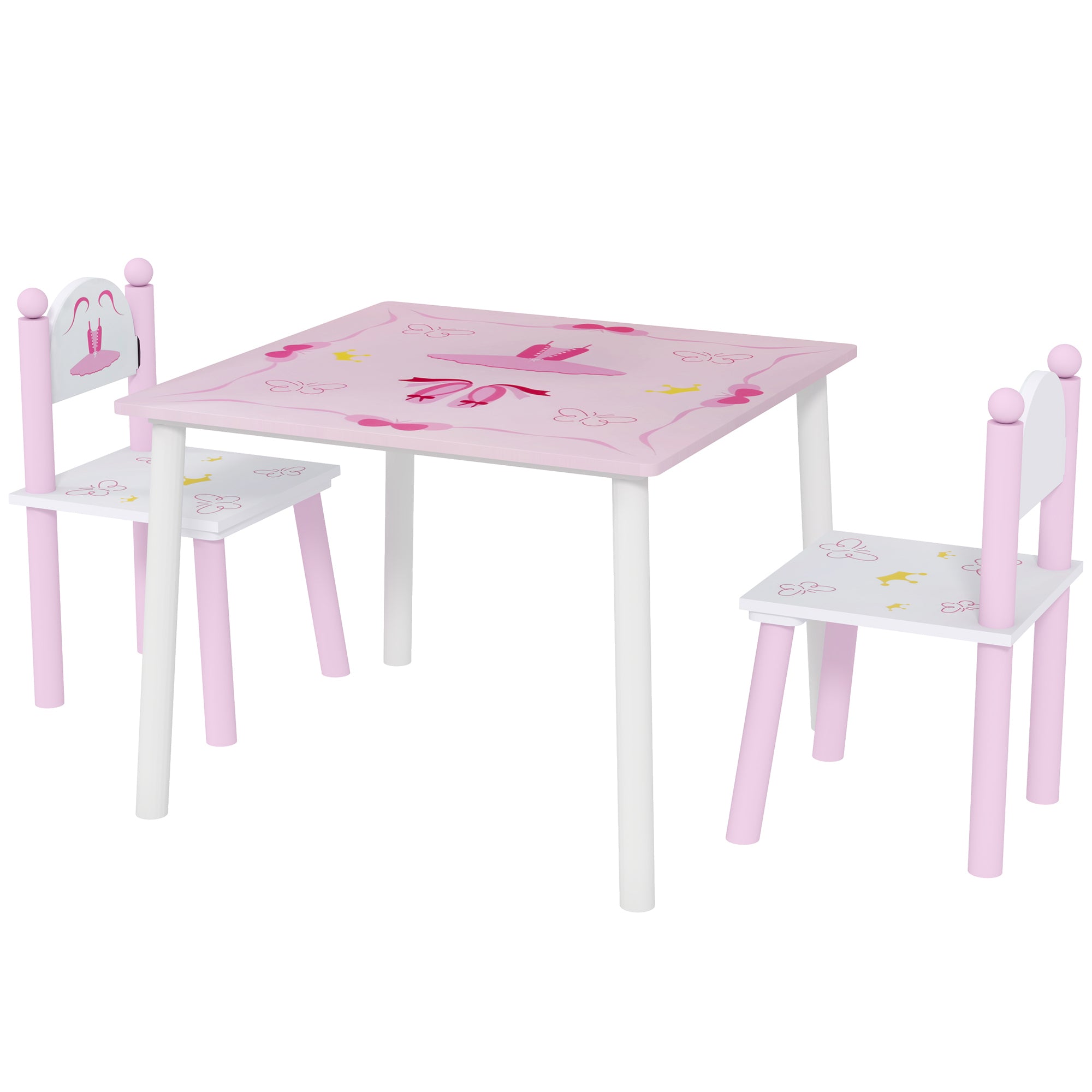 Kids Table and Chairs for Children 2-5 Years Kids Table with 3-Piece Princess Style Chairs for Playroom Bedroom Nursery Pink and White