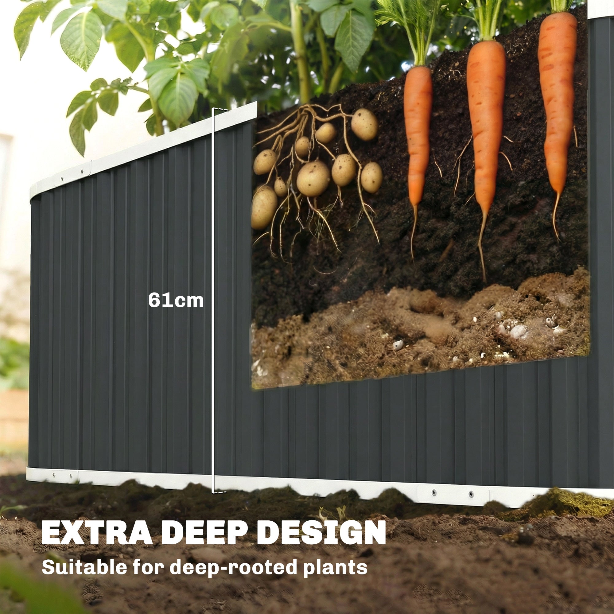 Galvanized Steel Raised Garden Bed, 53.5 x 20.9 x 24 in — Deep Planter with Safety Edges, Plant Labels & Gloves, Open-Bottom Herb & Vegetable Box, Easy Assembly