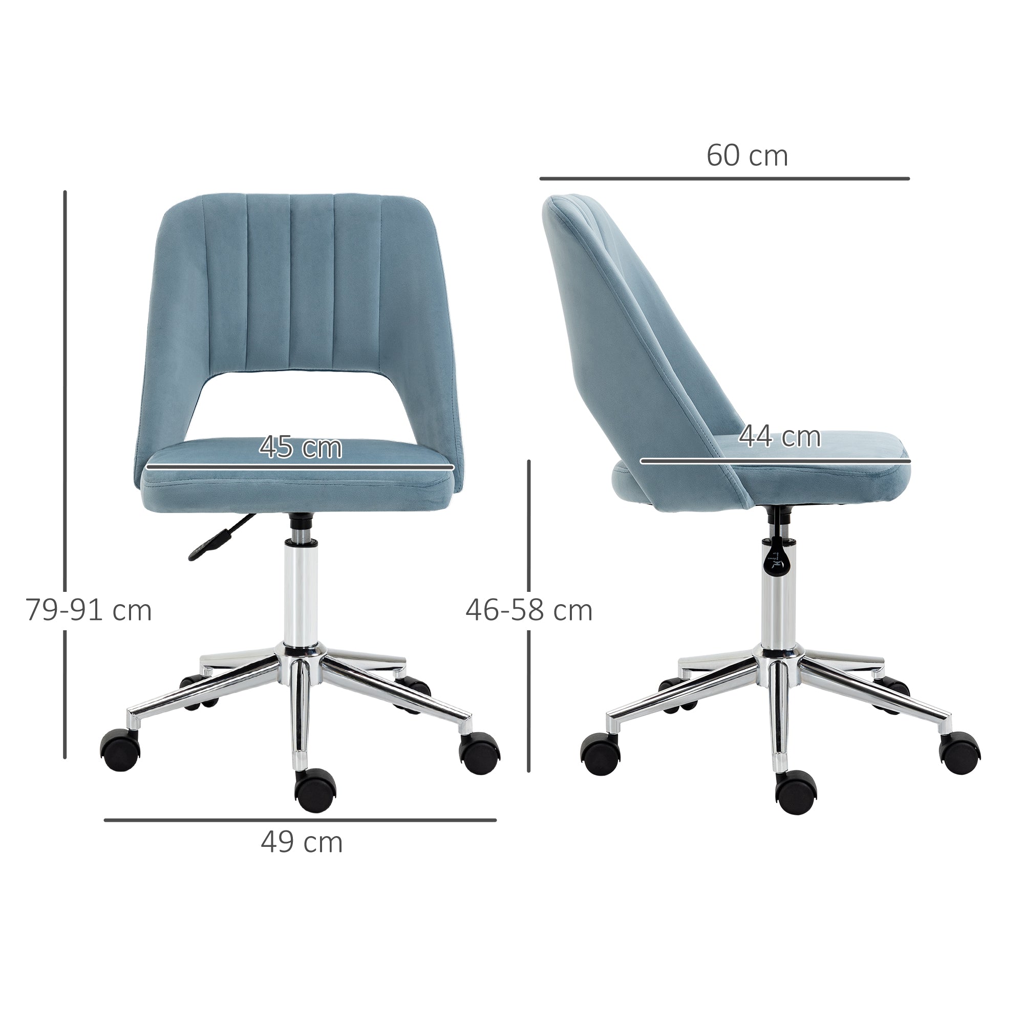 Desk Chair, Height Adjustable Home Office Chair without Armrest, Swivel Office Chair with Velvet Look, Ergonomic Makeup Chair for Bedroom, Study Room, Blue