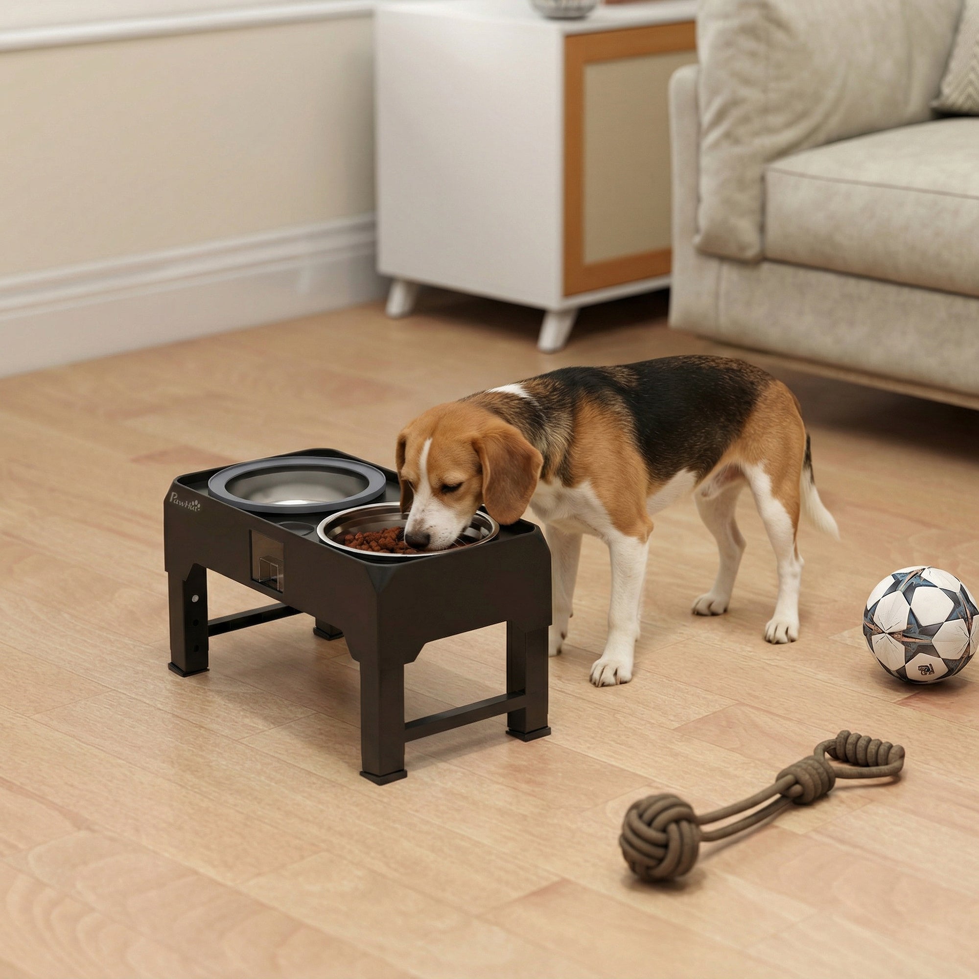 Adjustable Elevated Dog Feeder with Stand — 2 Stainless Steel Bowls, Height Adjustable, Black