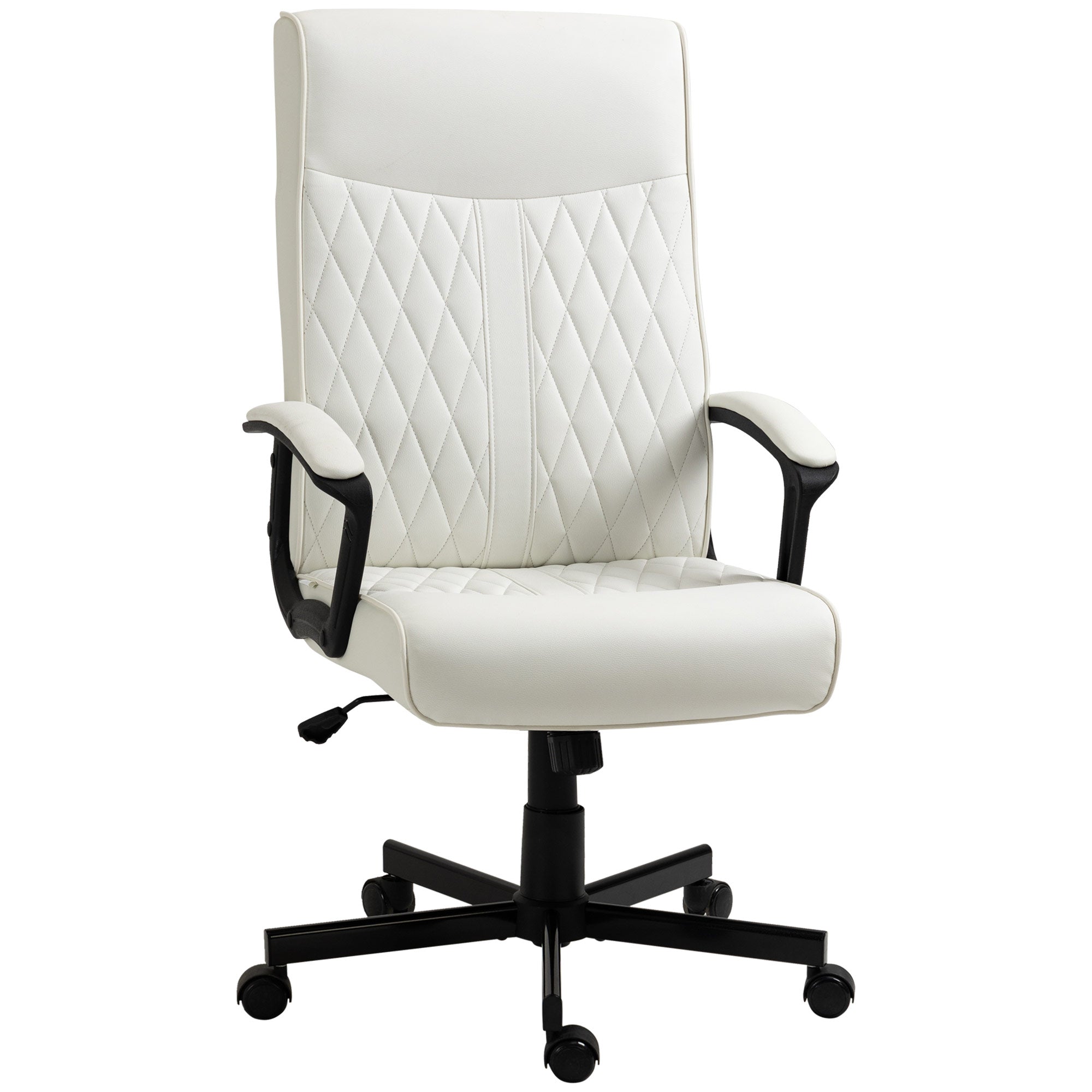 Swivel Office Chair Reclining Desk Chair Upholstered in PU with High Back and Adjustable Height for Living Room Office Load 120 kg 65x72x102-112.5 cm Cream