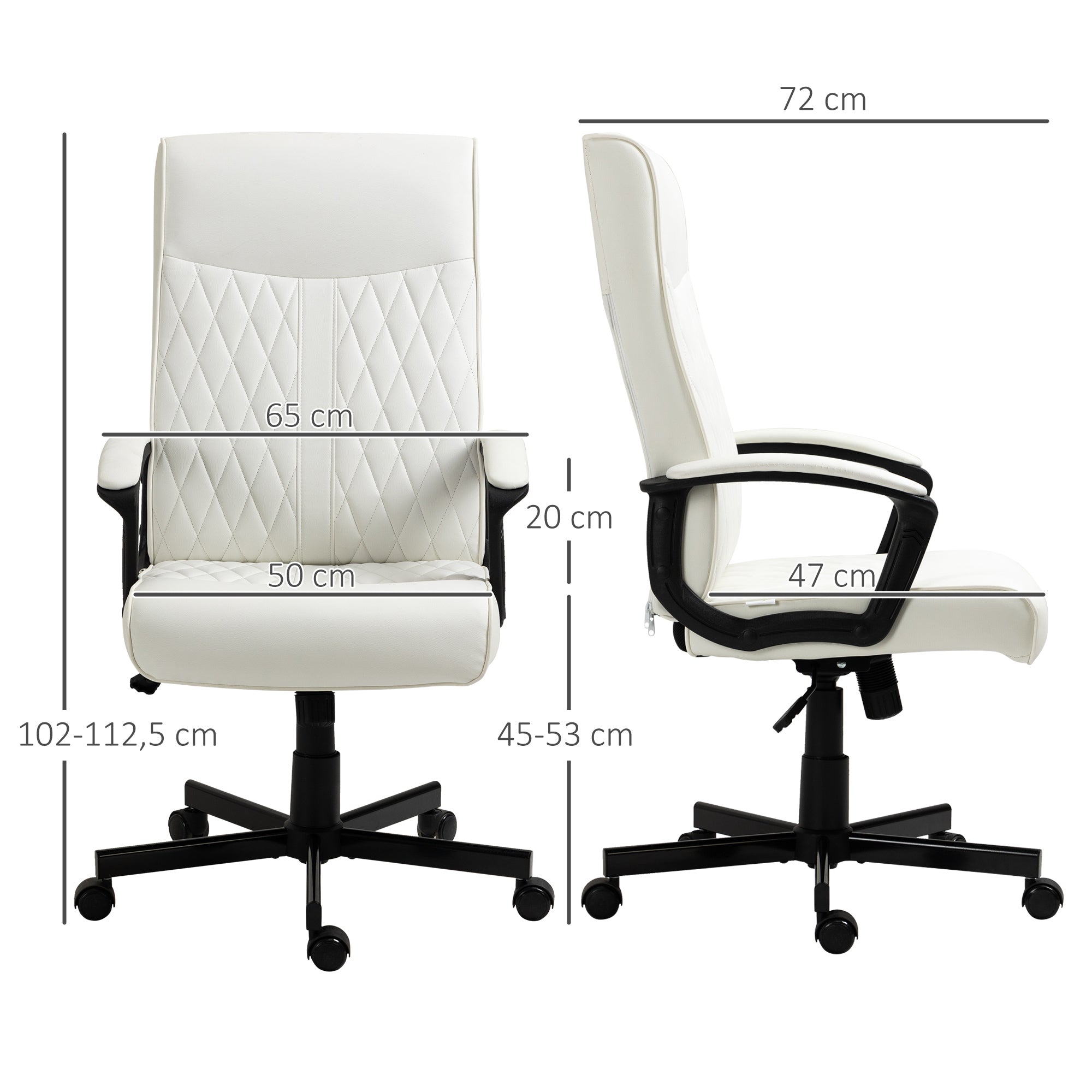 Swivel Office Chair Reclining Desk Chair Upholstered in PU with High Back and Adjustable Height for Living Room Office Load 120 kg 65x72x102-112.5 cm Cream