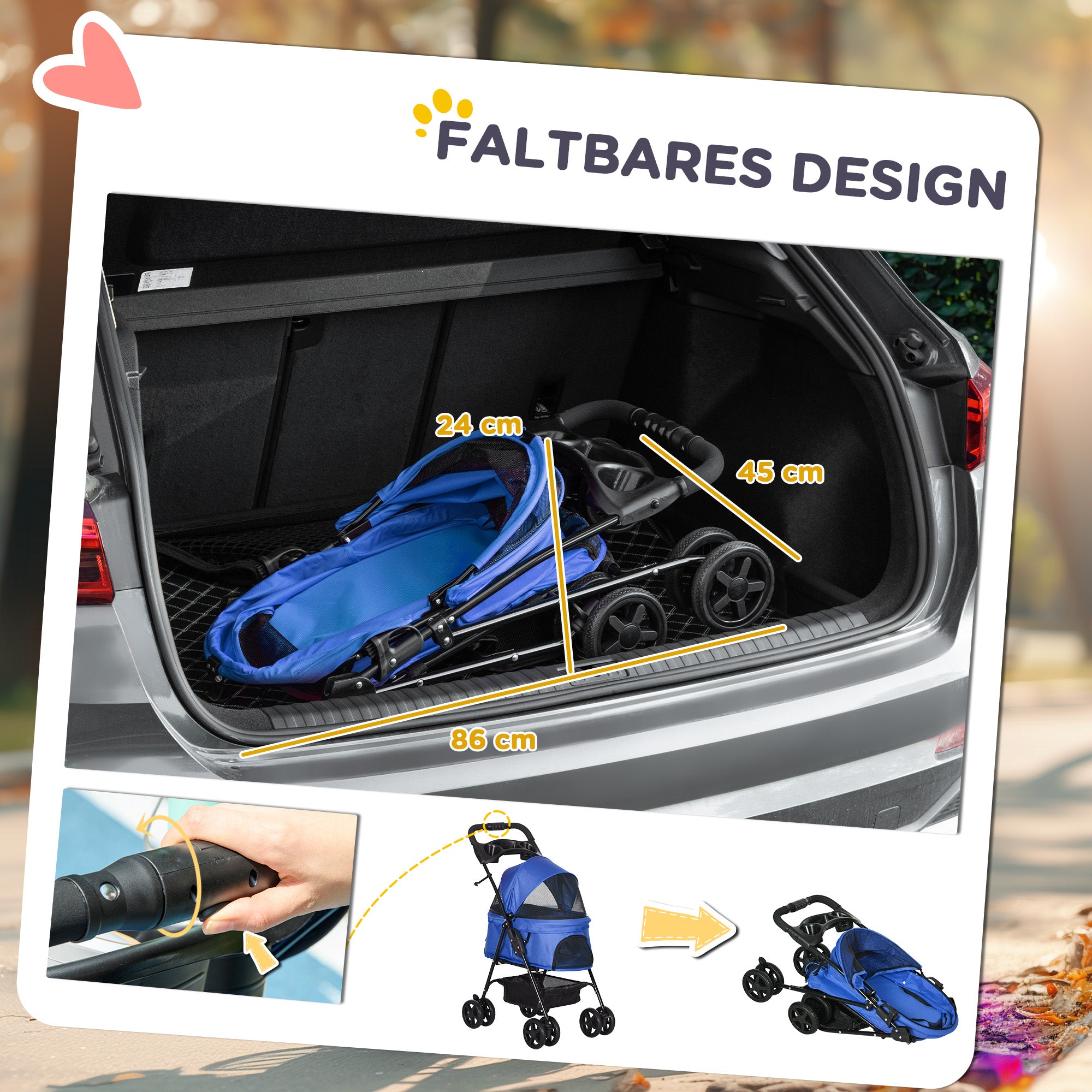 Pet Stroller Dog Buggy with Folding Function Pet Stroller for Small Dogs and Cats Pet Cart Cat Buggy Oxford Blue 67 x 45 x 96 cm