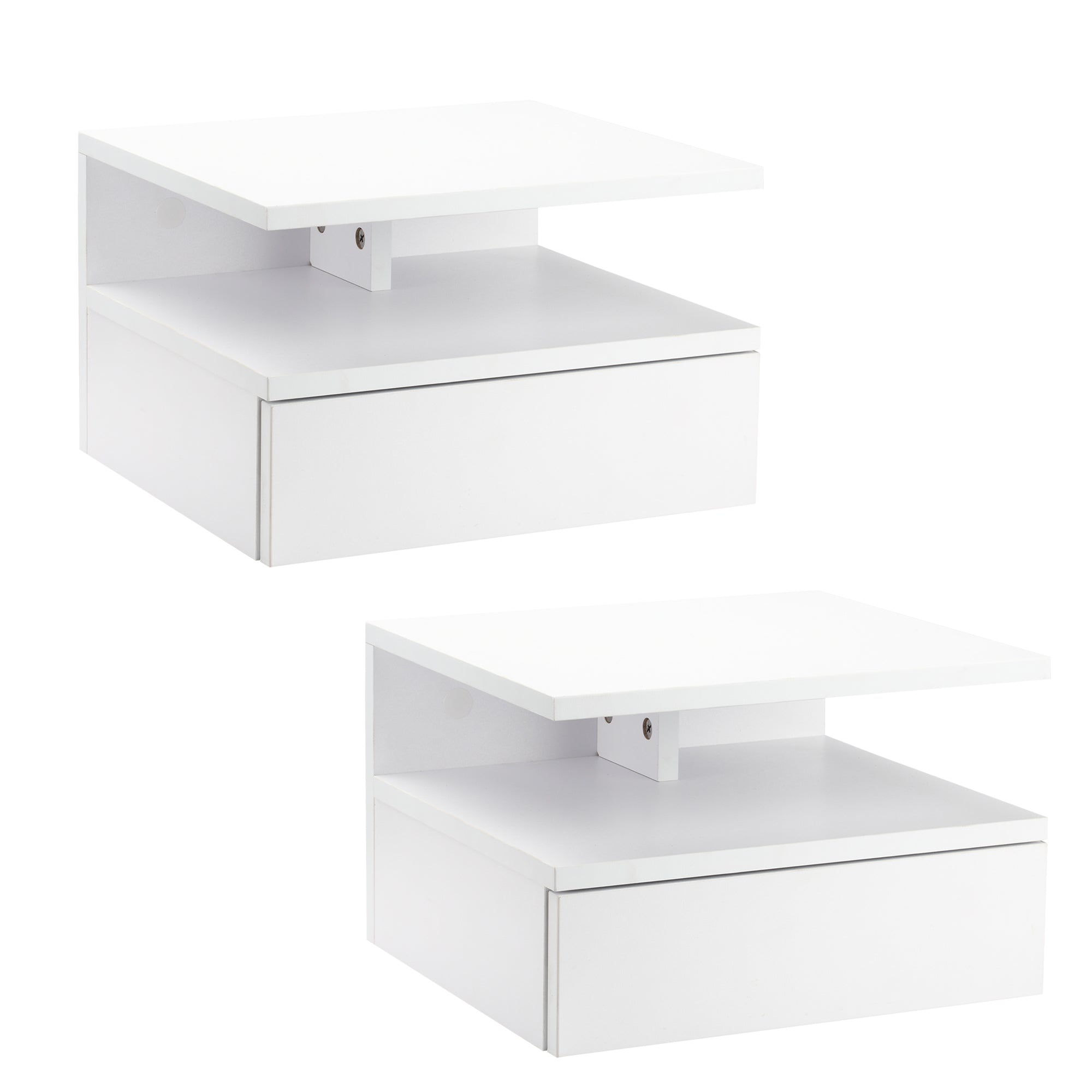 Set of 2 Floating Bedside Tables Hanging Nightstands with 1 Drawer and Open Shelf for Bedroom 35x32x22.5 cm White