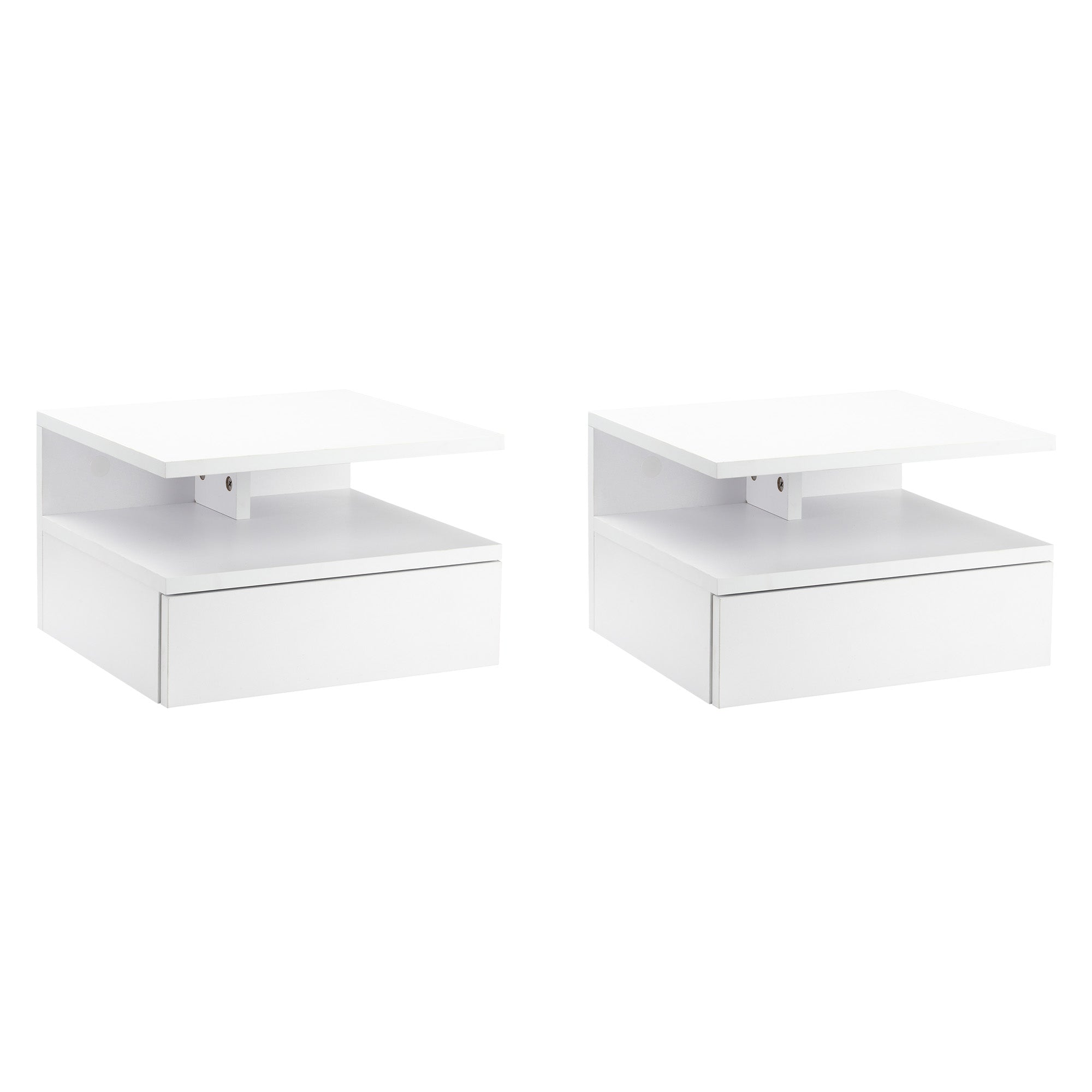Set of 2 Floating Bedside Tables Hanging Nightstands with 1 Drawer and Open Shelf for Bedroom 35x32x22.5 cm White