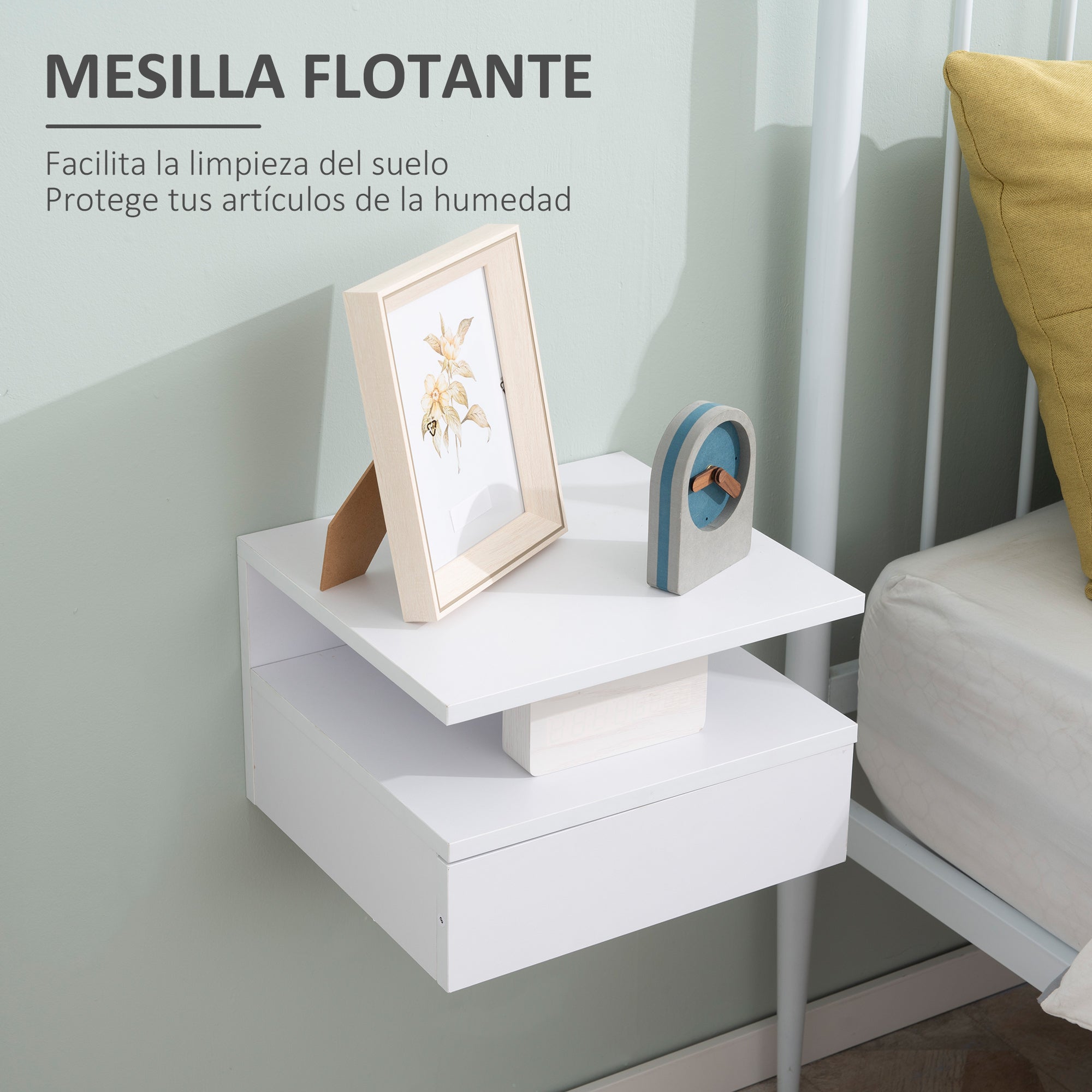Set of 2 Floating Bedside Tables Hanging Nightstands with 1 Drawer and Open Shelf for Bedroom 35x32x22.5 cm White