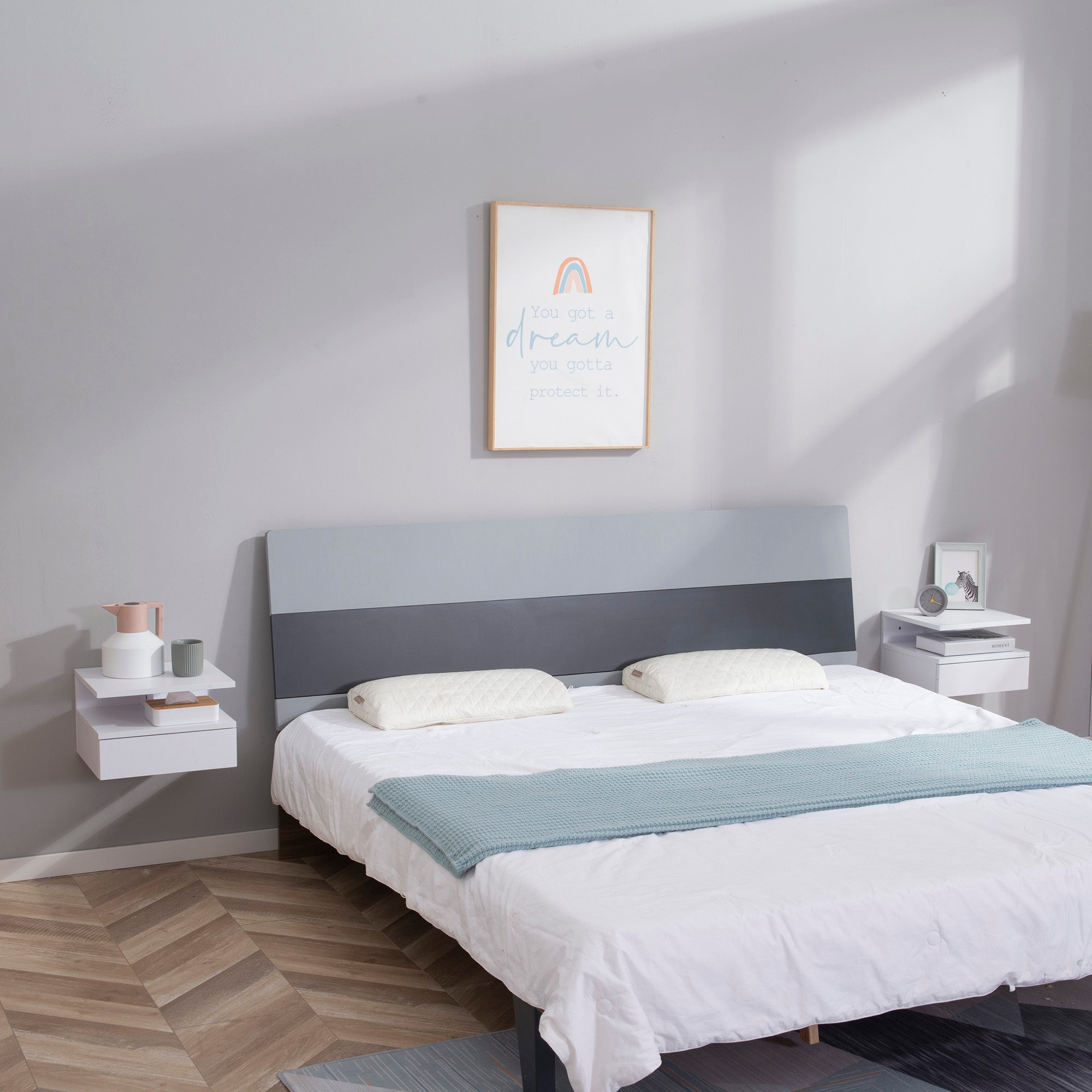 Set of 2 Floating Bedside Tables Hanging Nightstands with 1 Drawer and Open Shelf for Bedroom 35x32x22.5 cm White