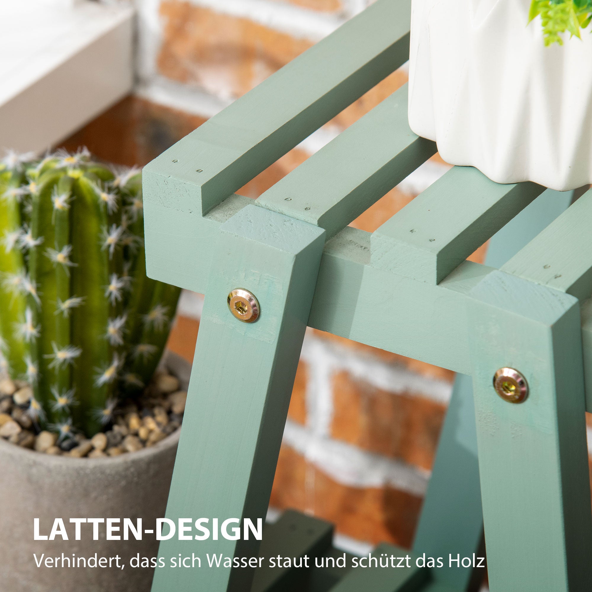 3-Tier Plant Stand, 76cm Tall Flower Stand for Indoor Outdoor, Wooden Plant Shelf, Multi-level Flower Rack Plant Pot Stand for Living Room, Garden Balcony Decor, Light Green